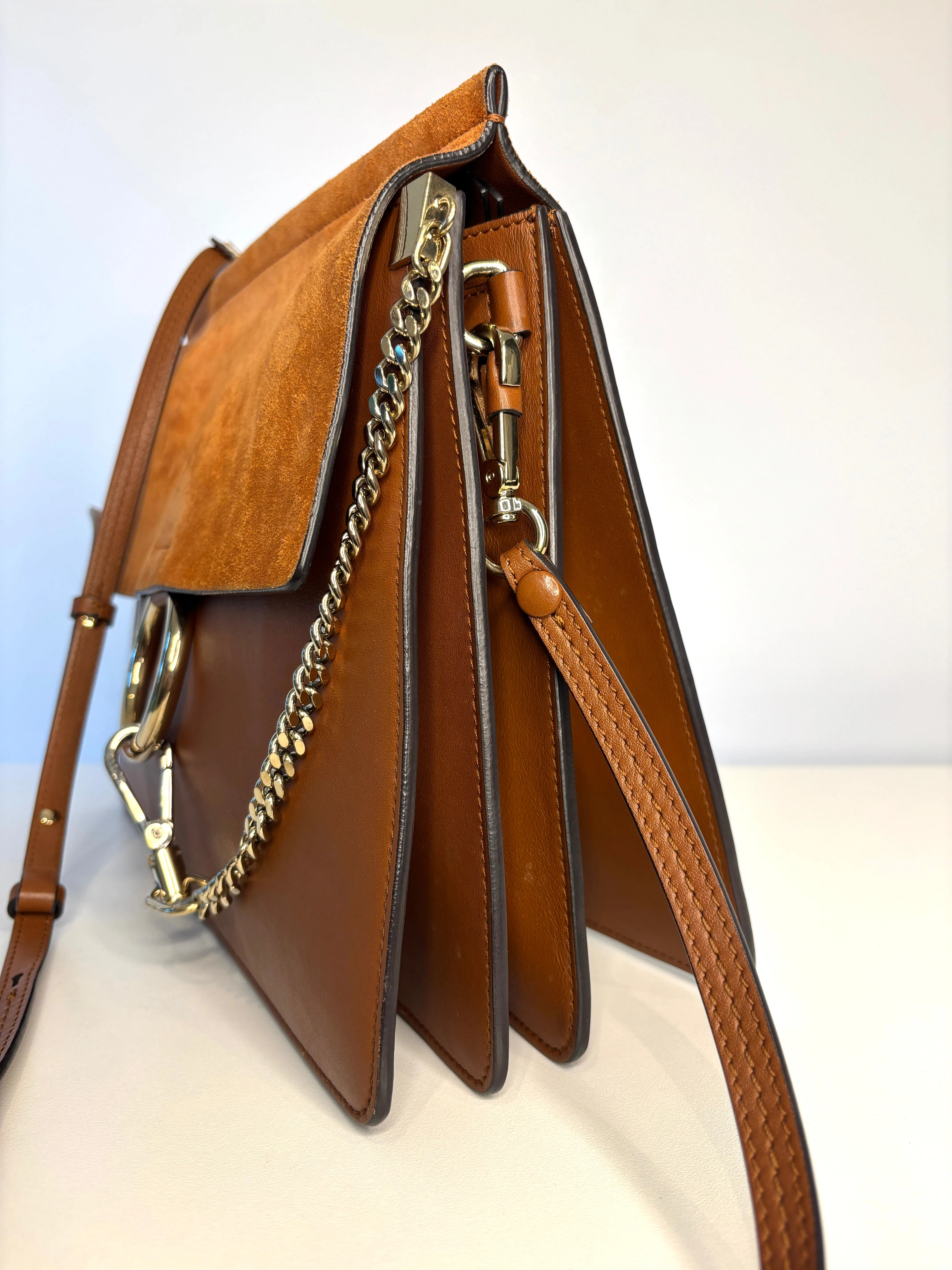 Chloe Faye Medium Brown Leather and Suede Shoulder Bag Preloved