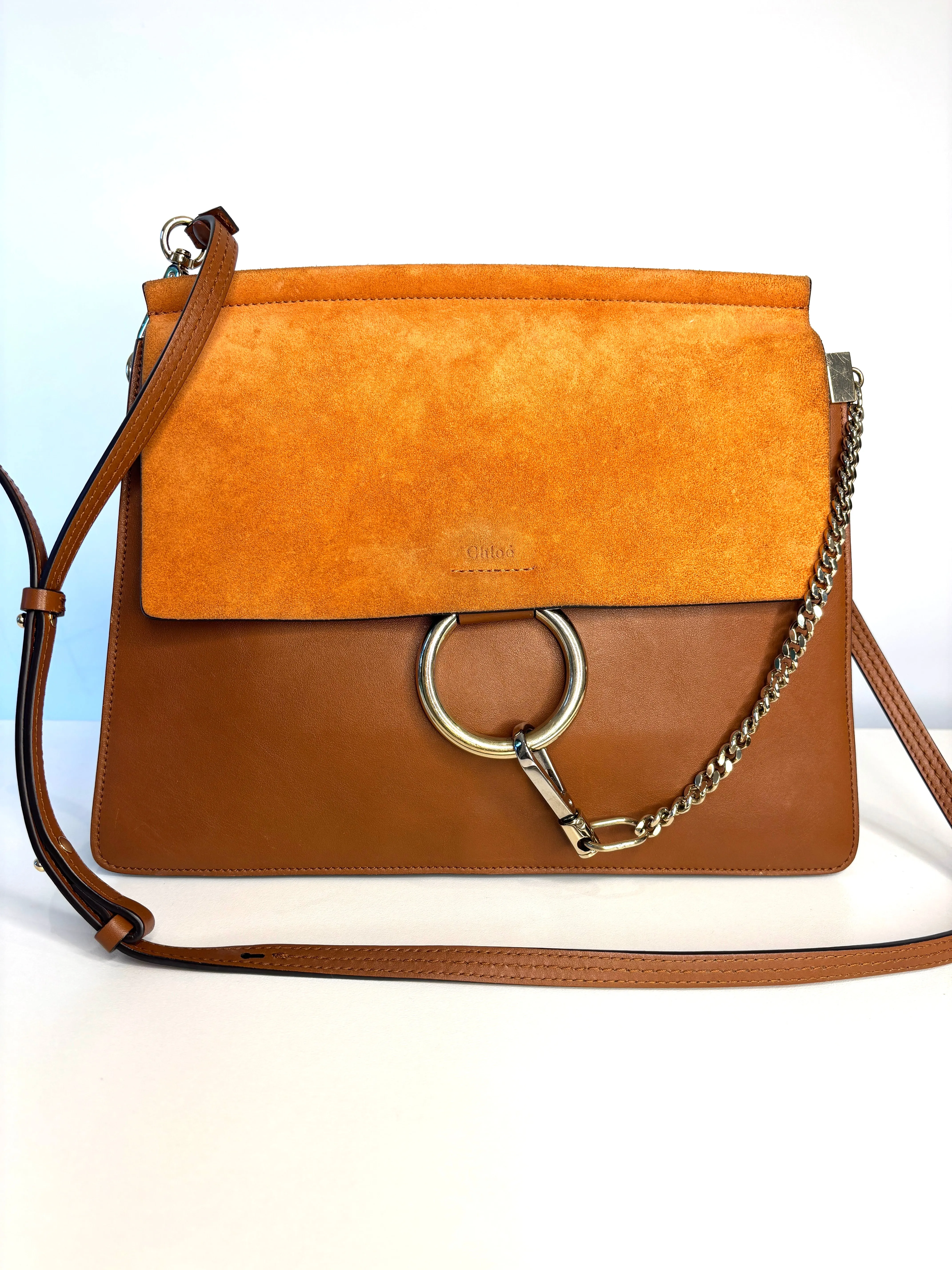 Chloe Faye Medium Brown Leather and Suede Shoulder Bag Preloved