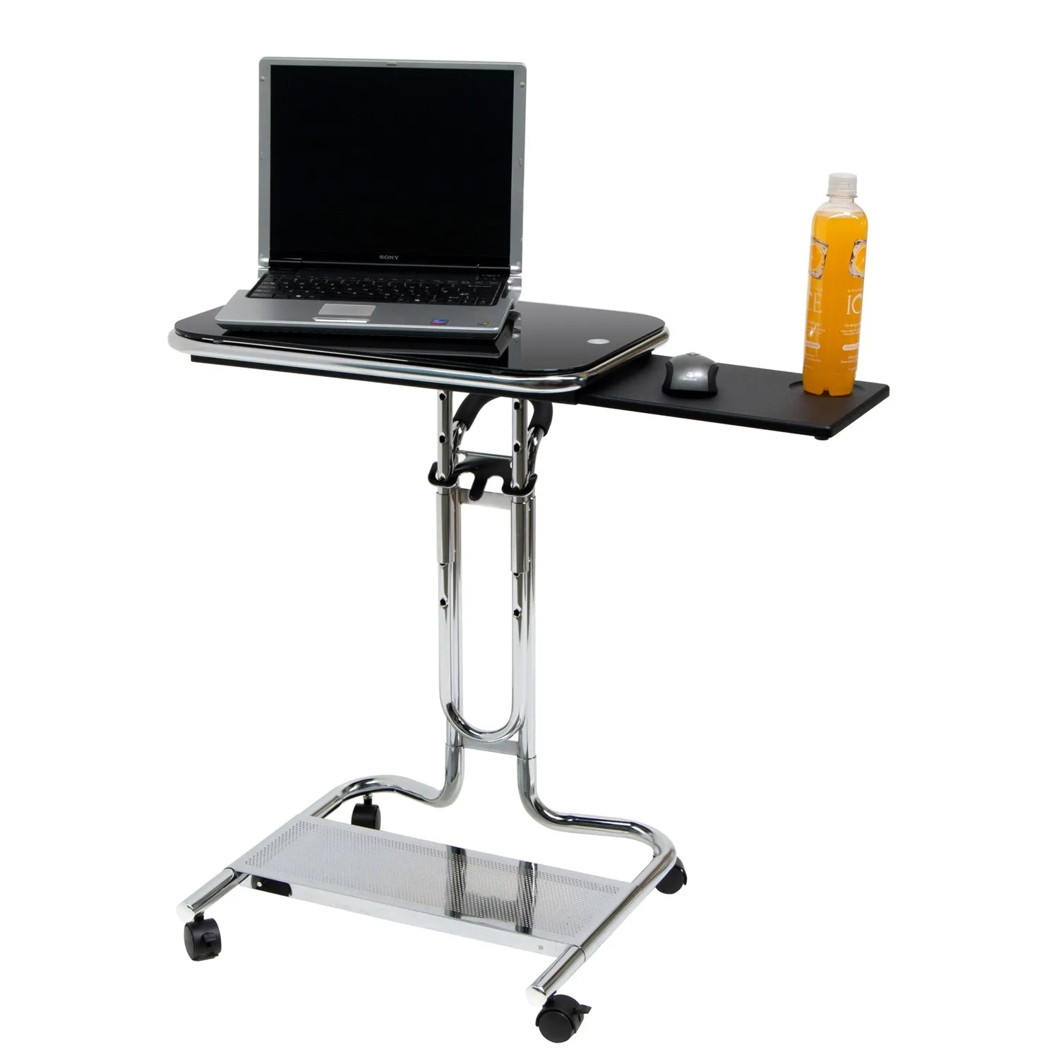Clear Glass Top Mobile Laptop Computer Cart Desk with Mouse Pad