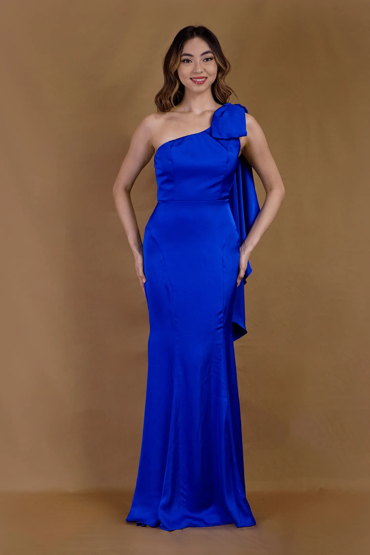 Cobalt One Shoulder Bow Gown