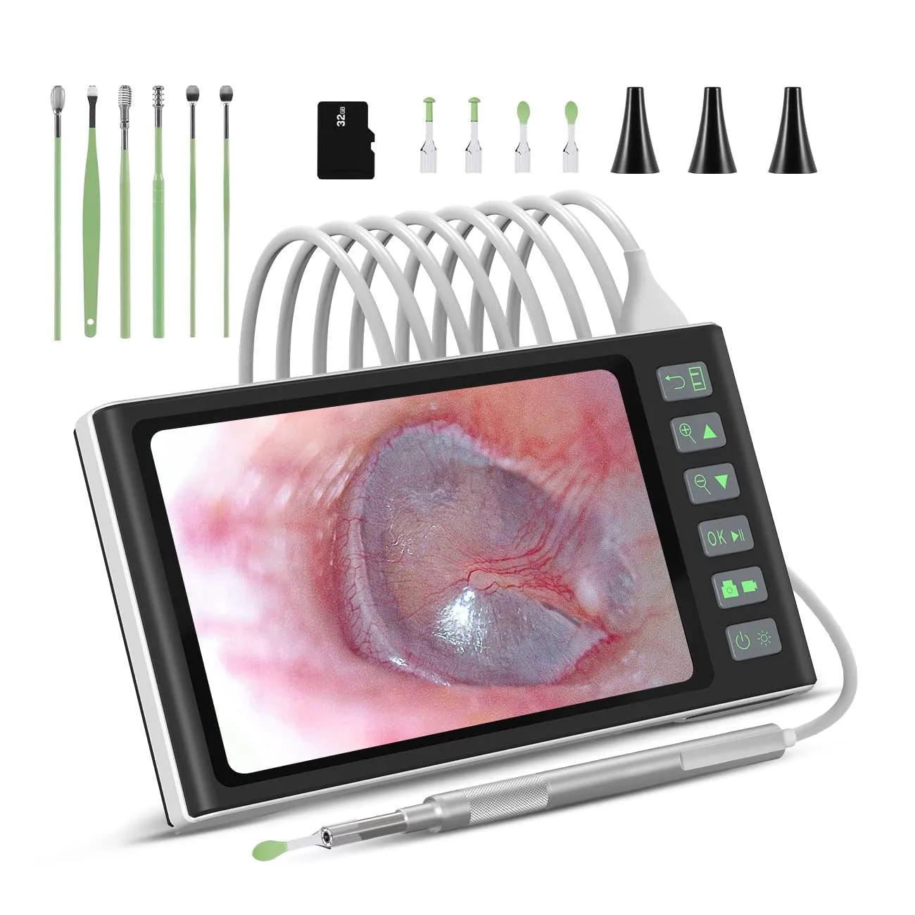 Digital Otoscope with 7 Inch IPS Screen,  Ear Wax Removal Tool Camera, 3.9Mm HD Ear Scope Otoscope with Light, Ear Camera and Wax Remover, Supports Photo Snap and Video Recording, 32GB Card