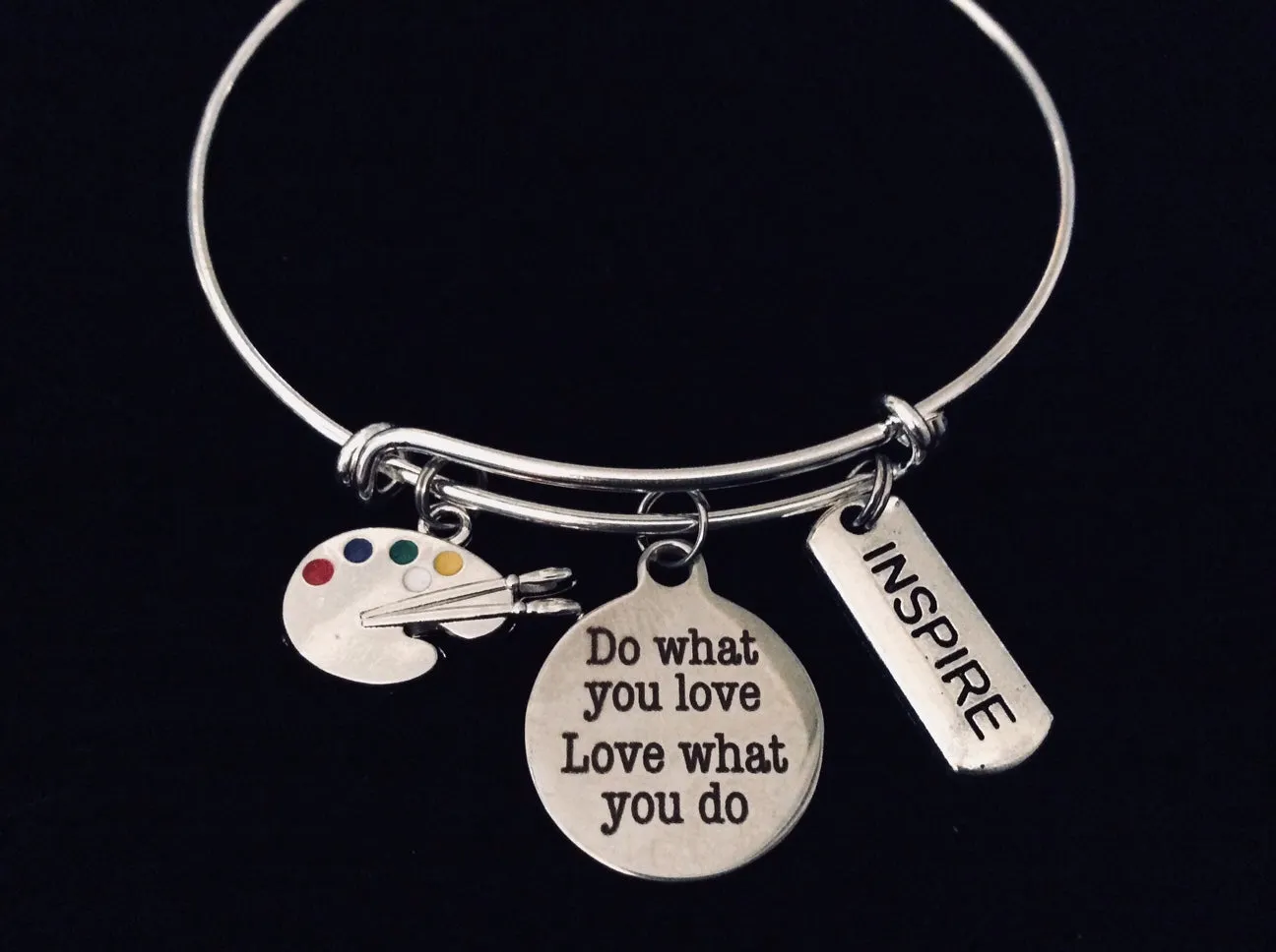 Do What You Love Painter Artist Inspire Word Stamped Tag Adjustable Expandable Bracelet Silver Plated Wire Bangle Charm Bracelet