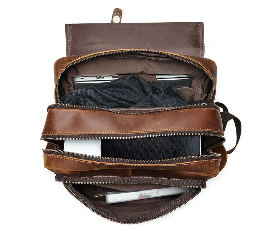 Document & Laptop Backpack, Top Layer Leather, Brown/Coffee, 17 inches