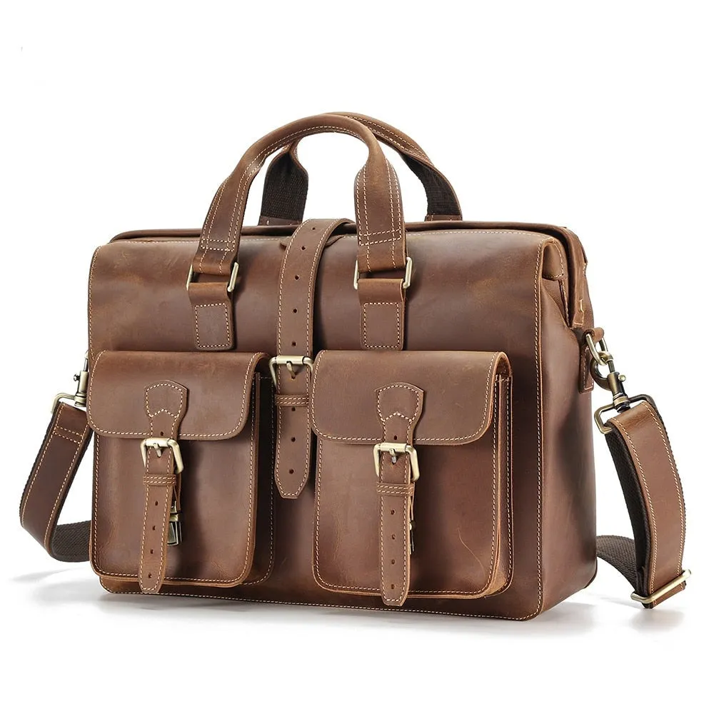 Document Briefcase Laptop Case, Leather, Brown/Dark Maroon, 15 inches