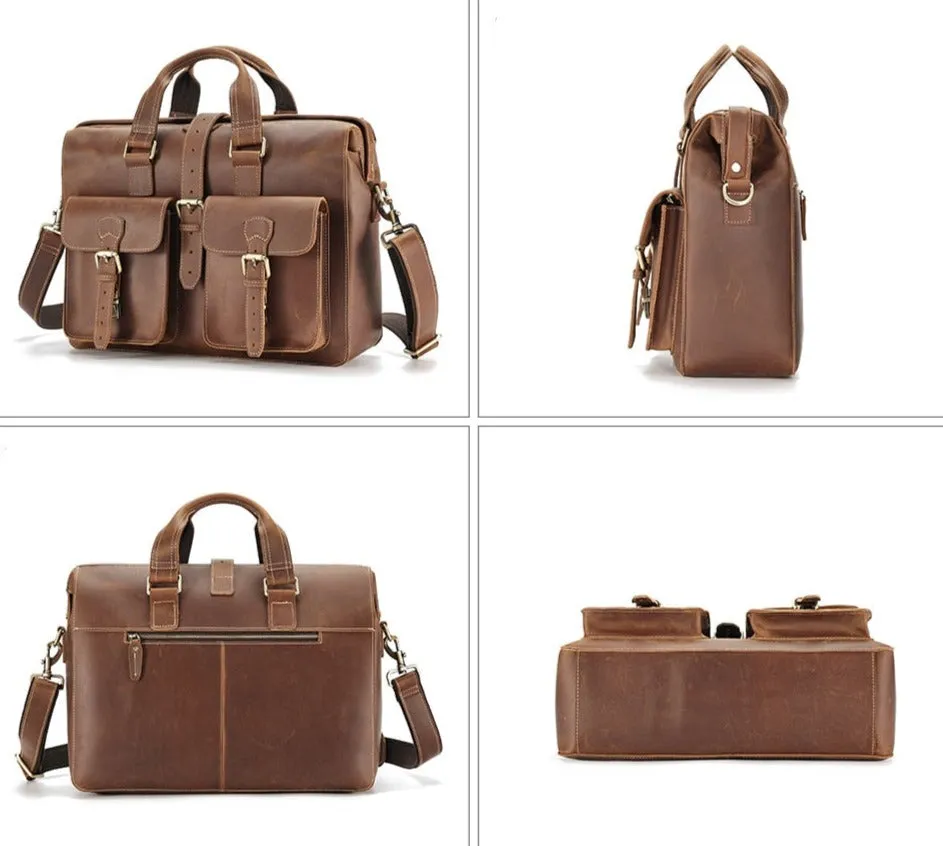 Document Briefcase Laptop Case, Leather, Brown/Dark Maroon, 15 inches