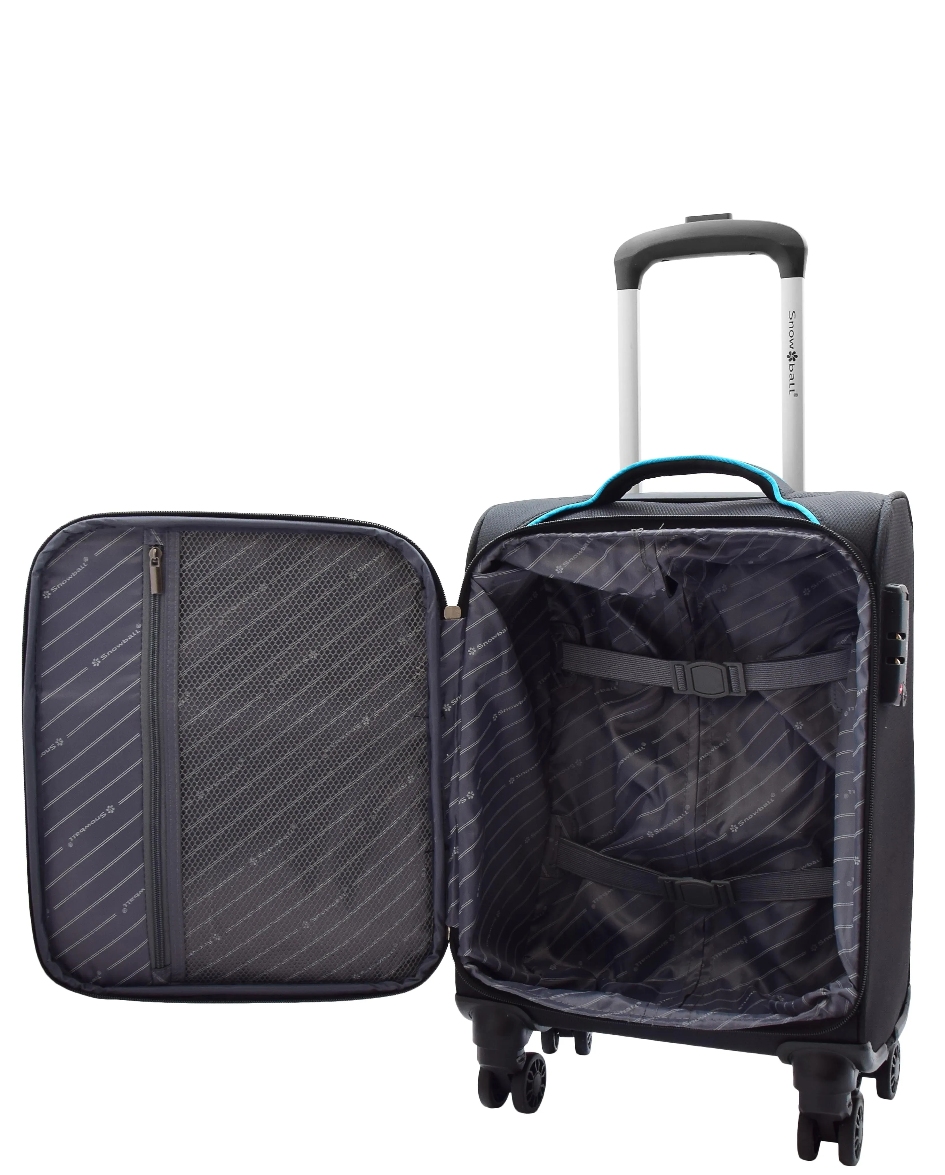 DR521 Lightweight 4 Wheel Soft Hand Luggage Cabin Size Suitcase Black