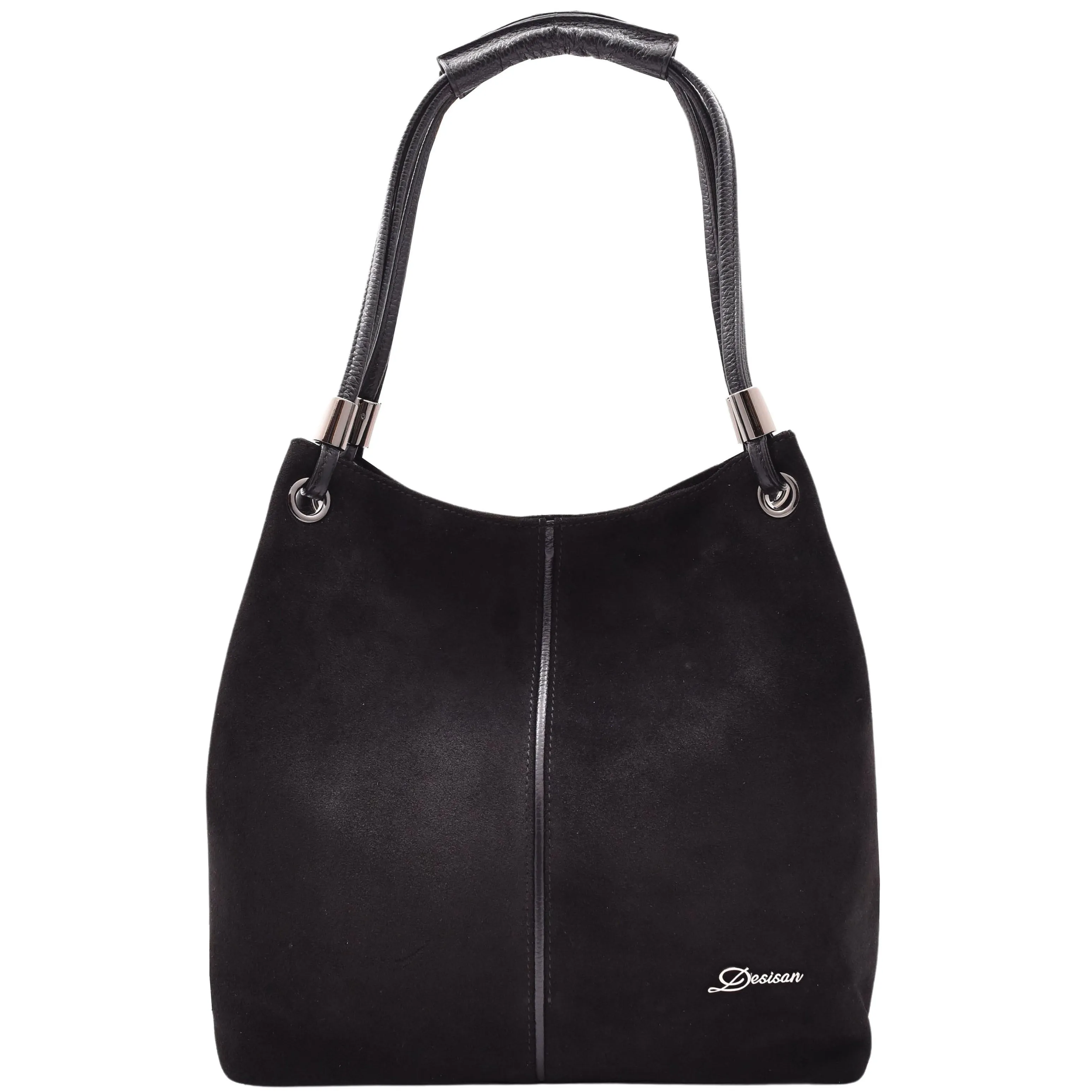 DR593 Women's Suede Leather Large Shoulder Bag Zip Hobo Bag Black