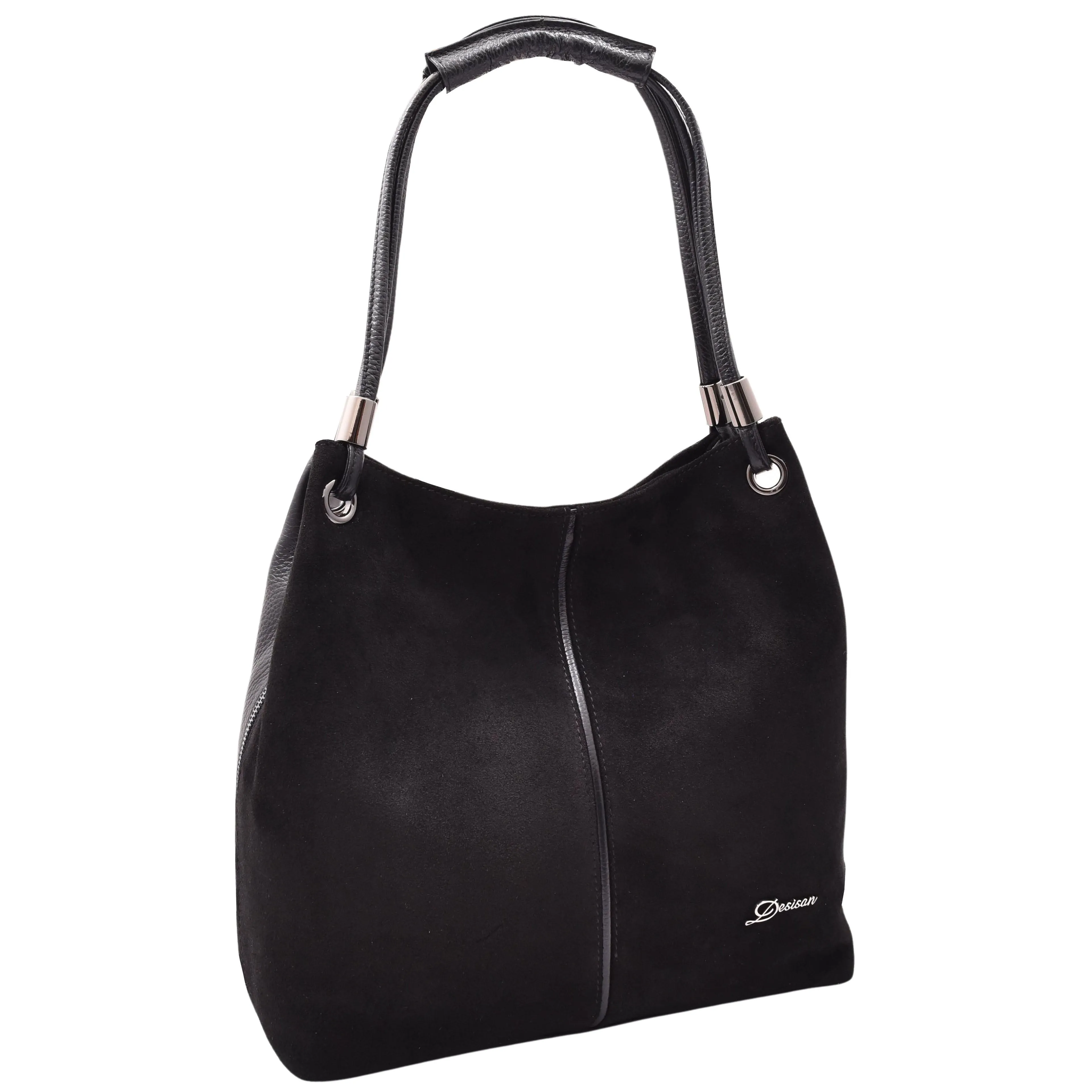 DR593 Women's Suede Leather Large Shoulder Bag Zip Hobo Bag Black