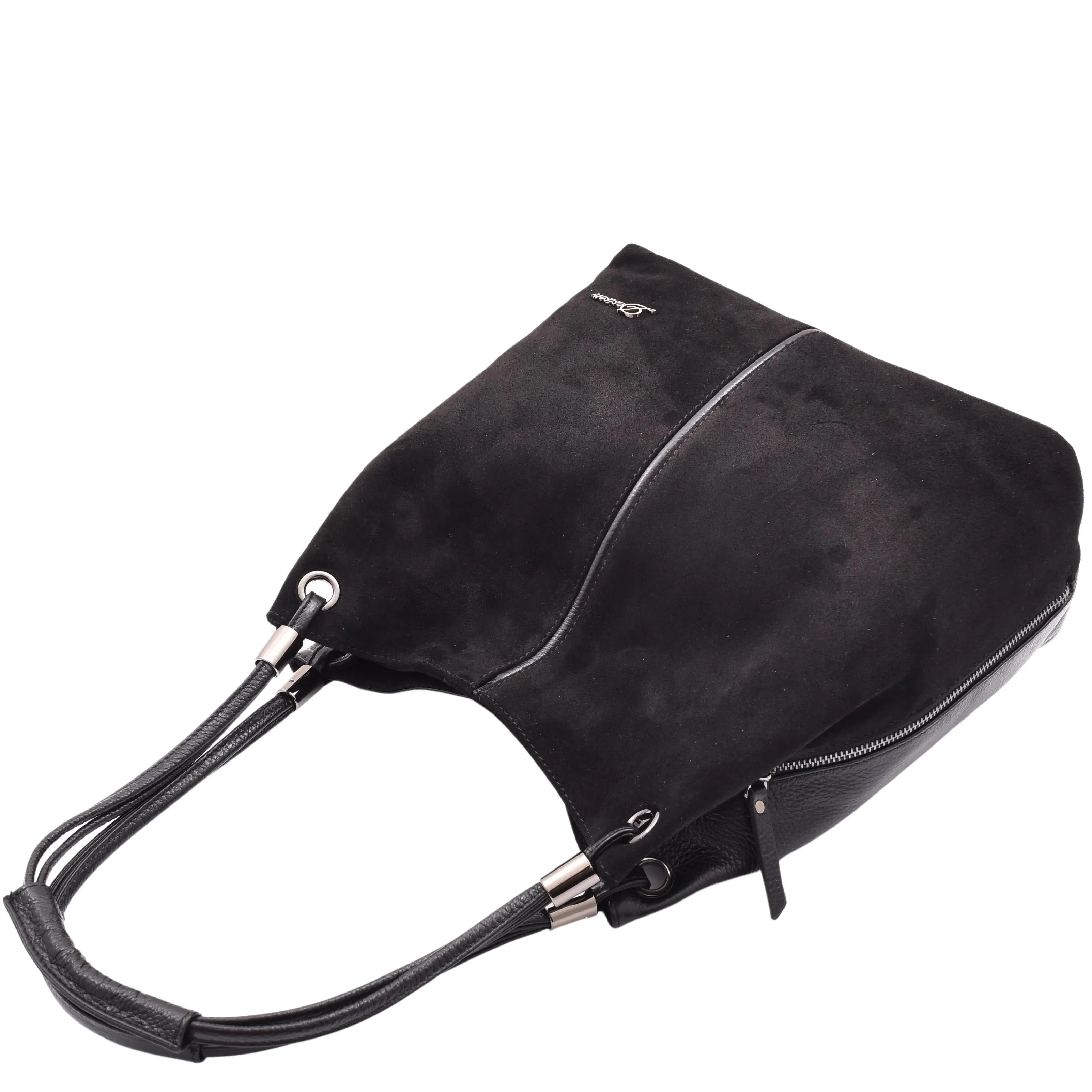 DR593 Women's Suede Leather Large Shoulder Bag Zip Hobo Bag Black