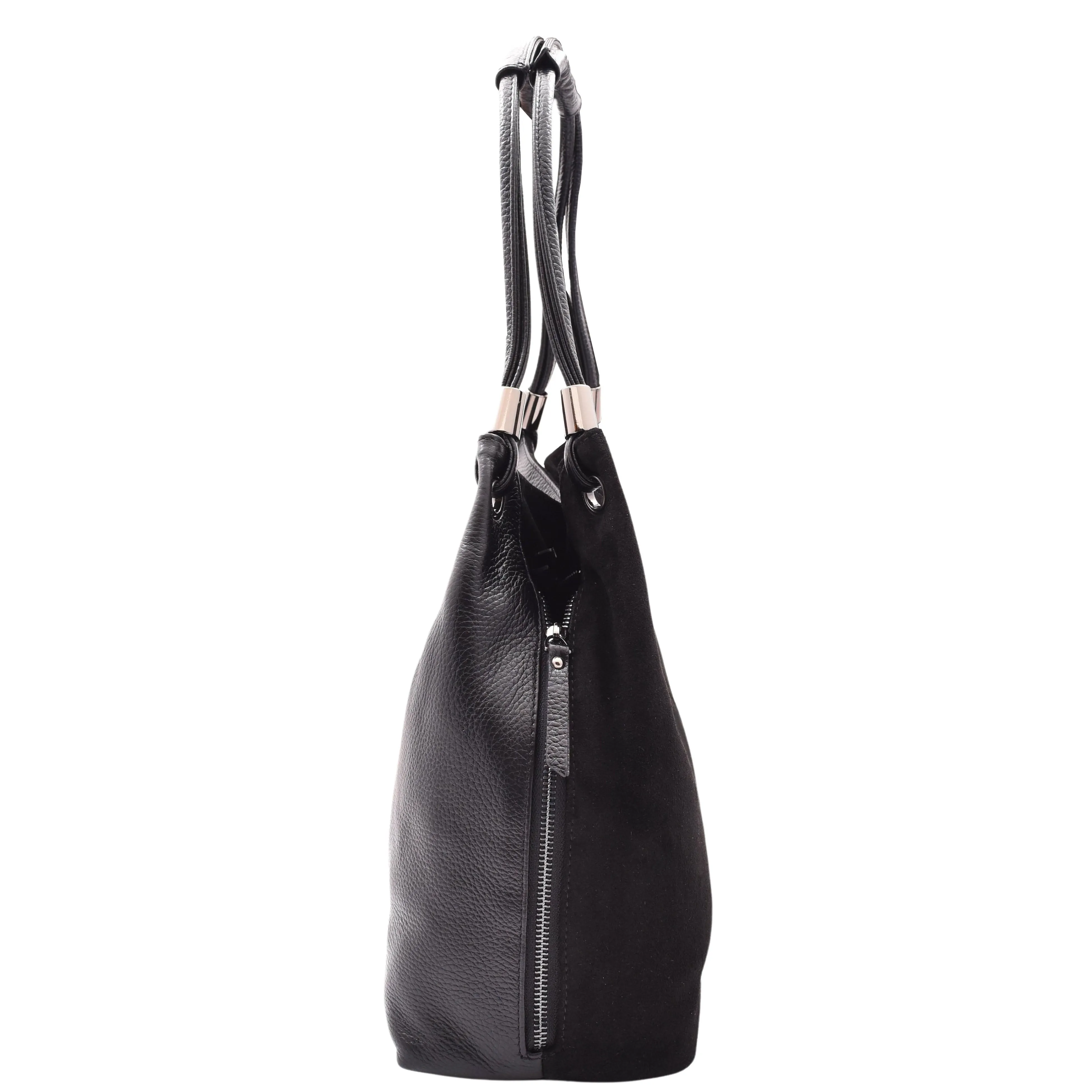 DR593 Women's Suede Leather Large Shoulder Bag Zip Hobo Bag Black
