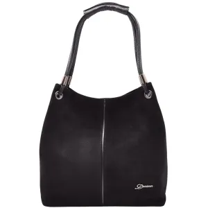 DR593 Women's Suede Leather Large Shoulder Bag Zip Hobo Bag Black