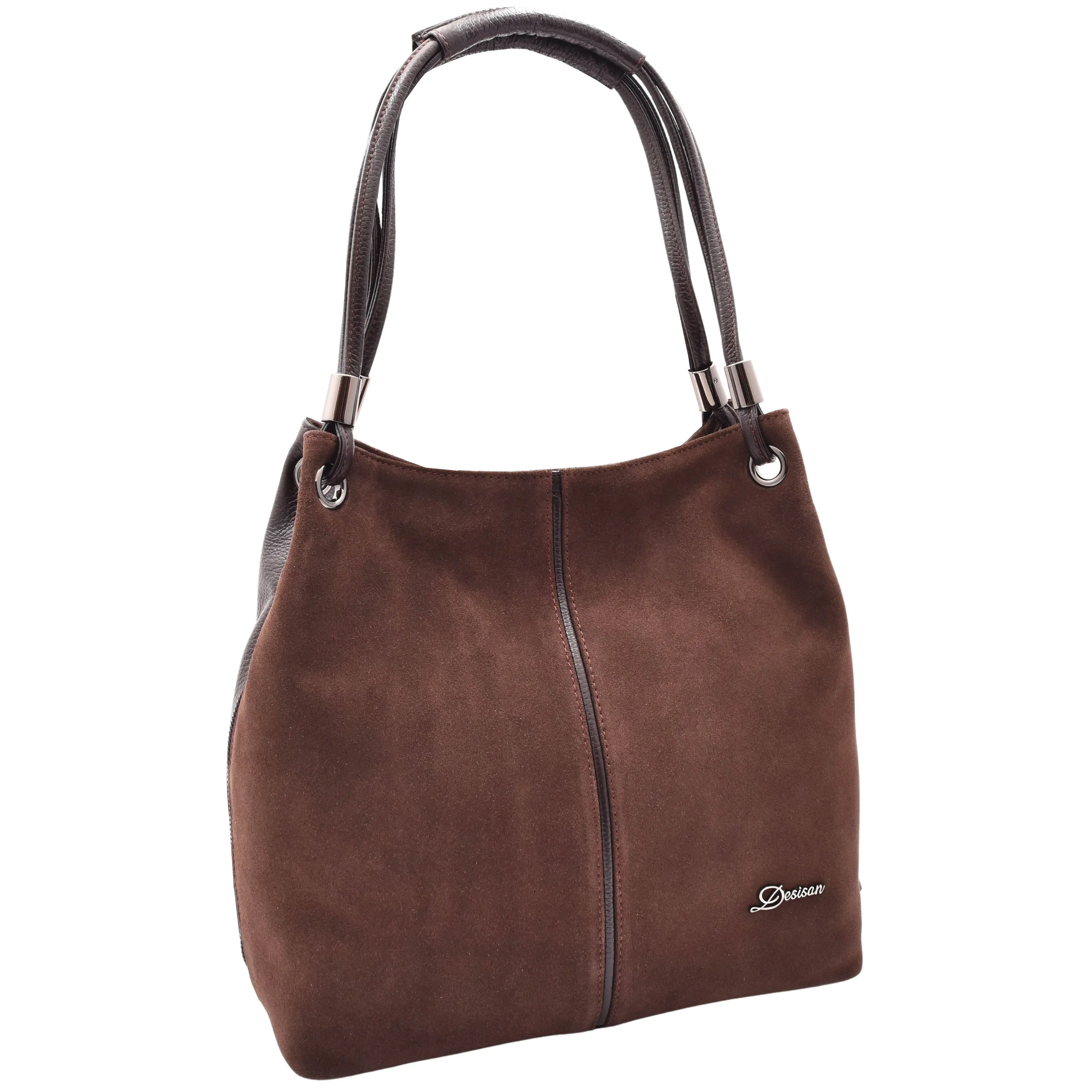 DR593 Women's Suede Leather Large Shoulder Bag Zip Hobo Bag Brown