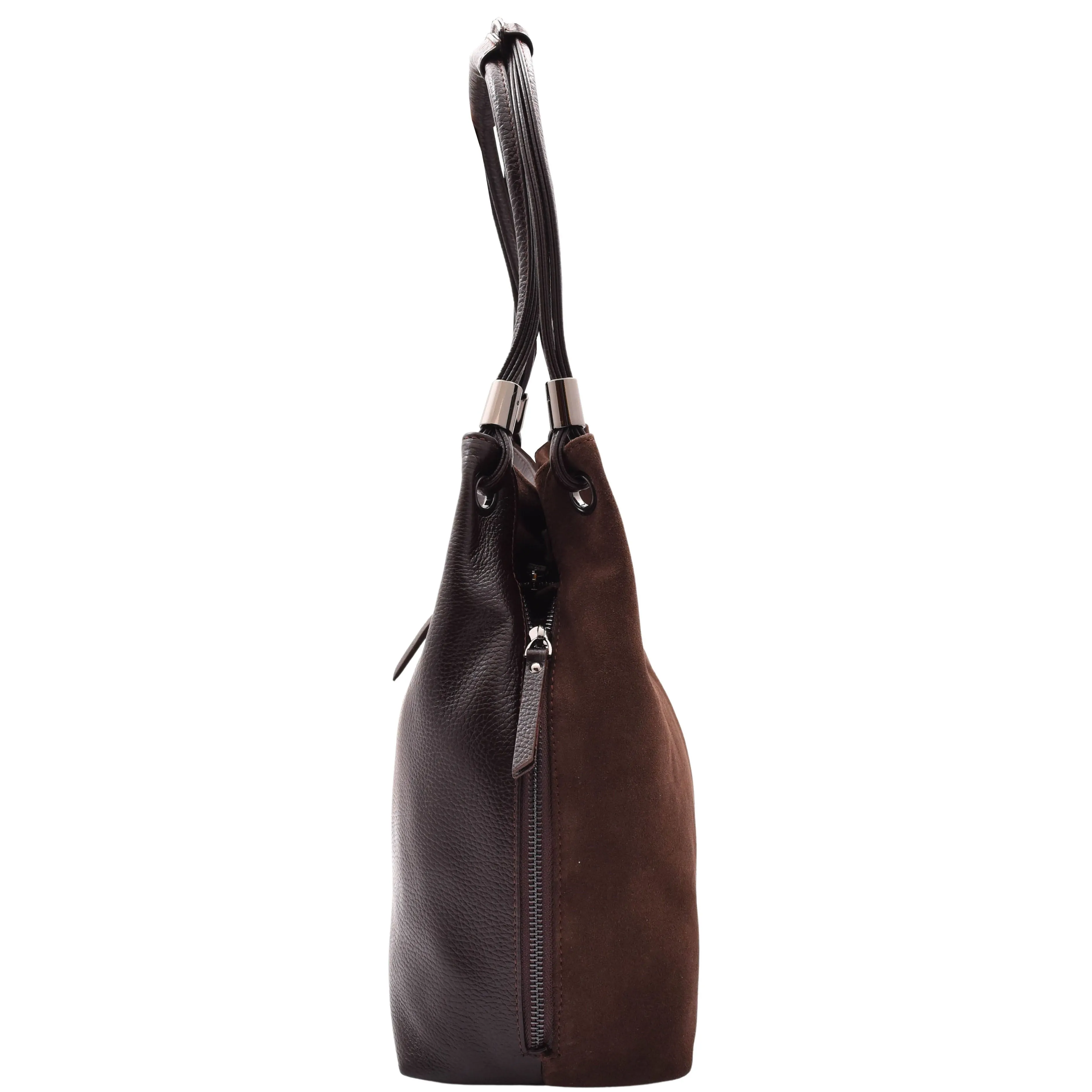 DR593 Women's Suede Leather Large Shoulder Bag Zip Hobo Bag Brown