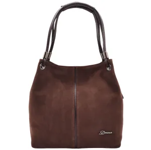 DR593 Women's Suede Leather Large Shoulder Bag Zip Hobo Bag Brown
