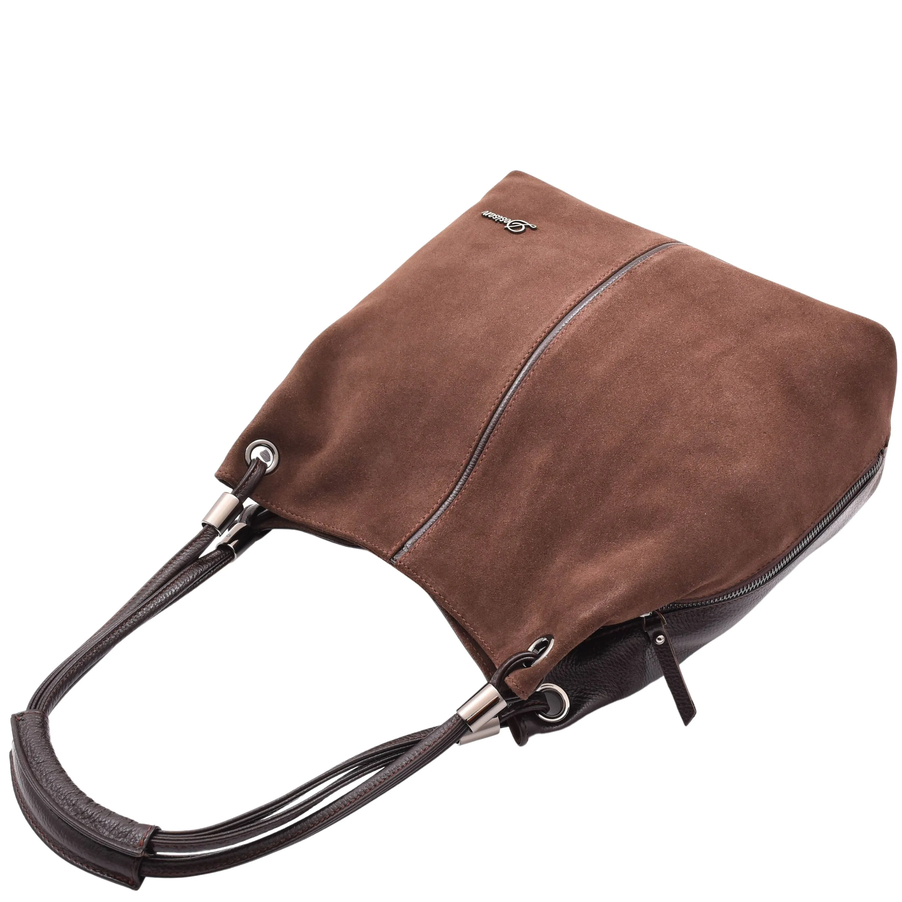 DR593 Women's Suede Leather Large Shoulder Bag Zip Hobo Bag Brown
