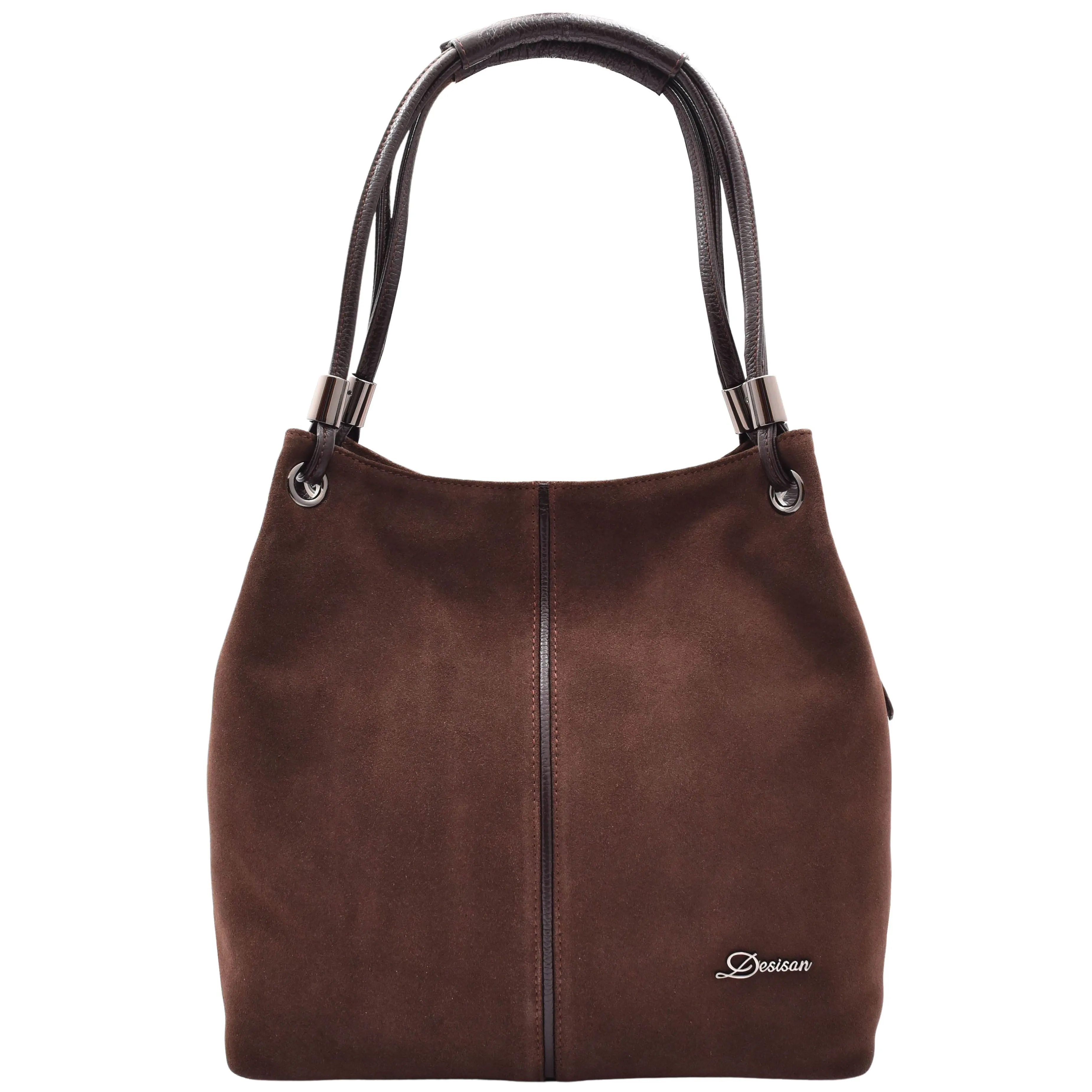 DR593 Women's Suede Leather Large Shoulder Bag Zip Hobo Bag Brown