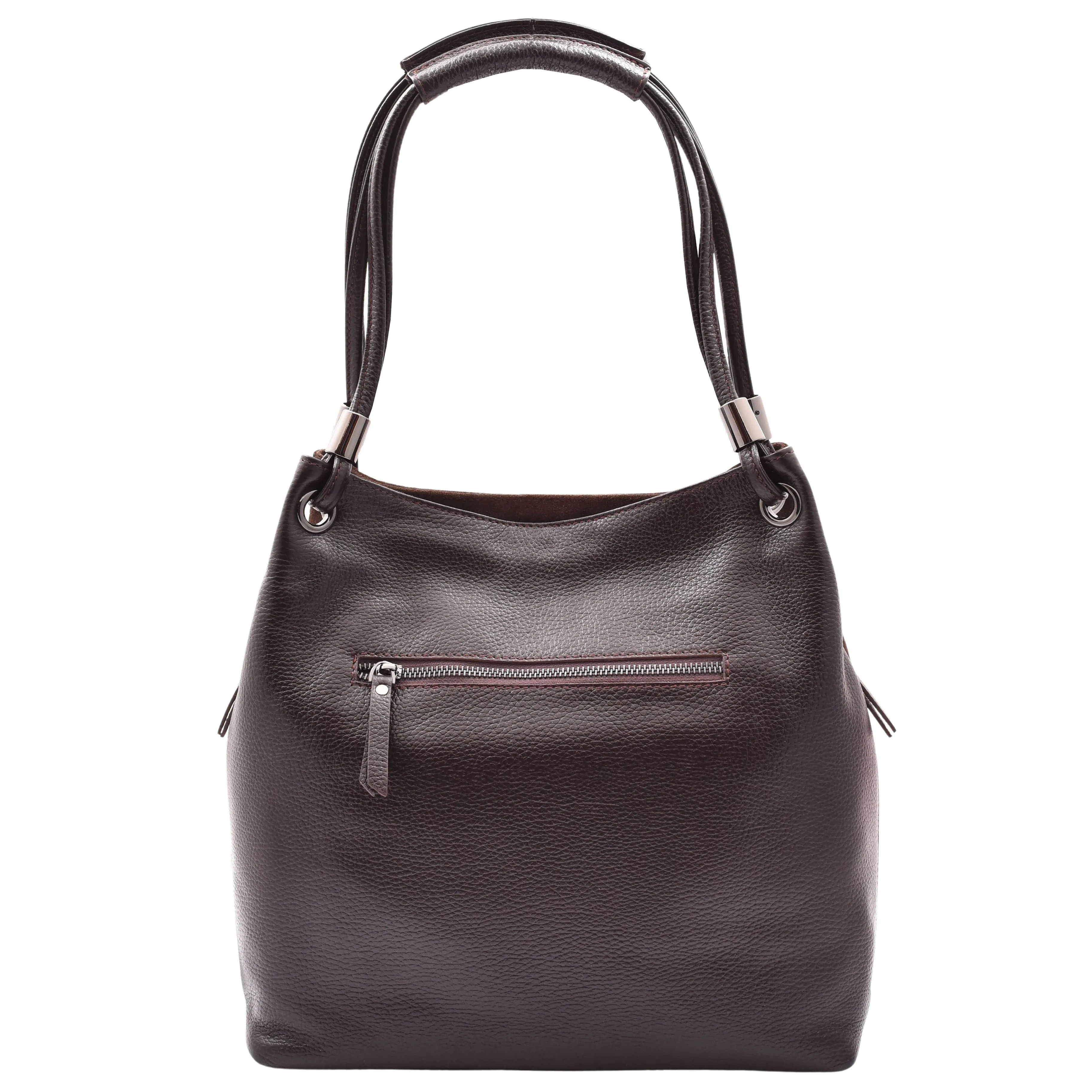DR593 Women's Suede Leather Large Shoulder Bag Zip Hobo Bag Brown