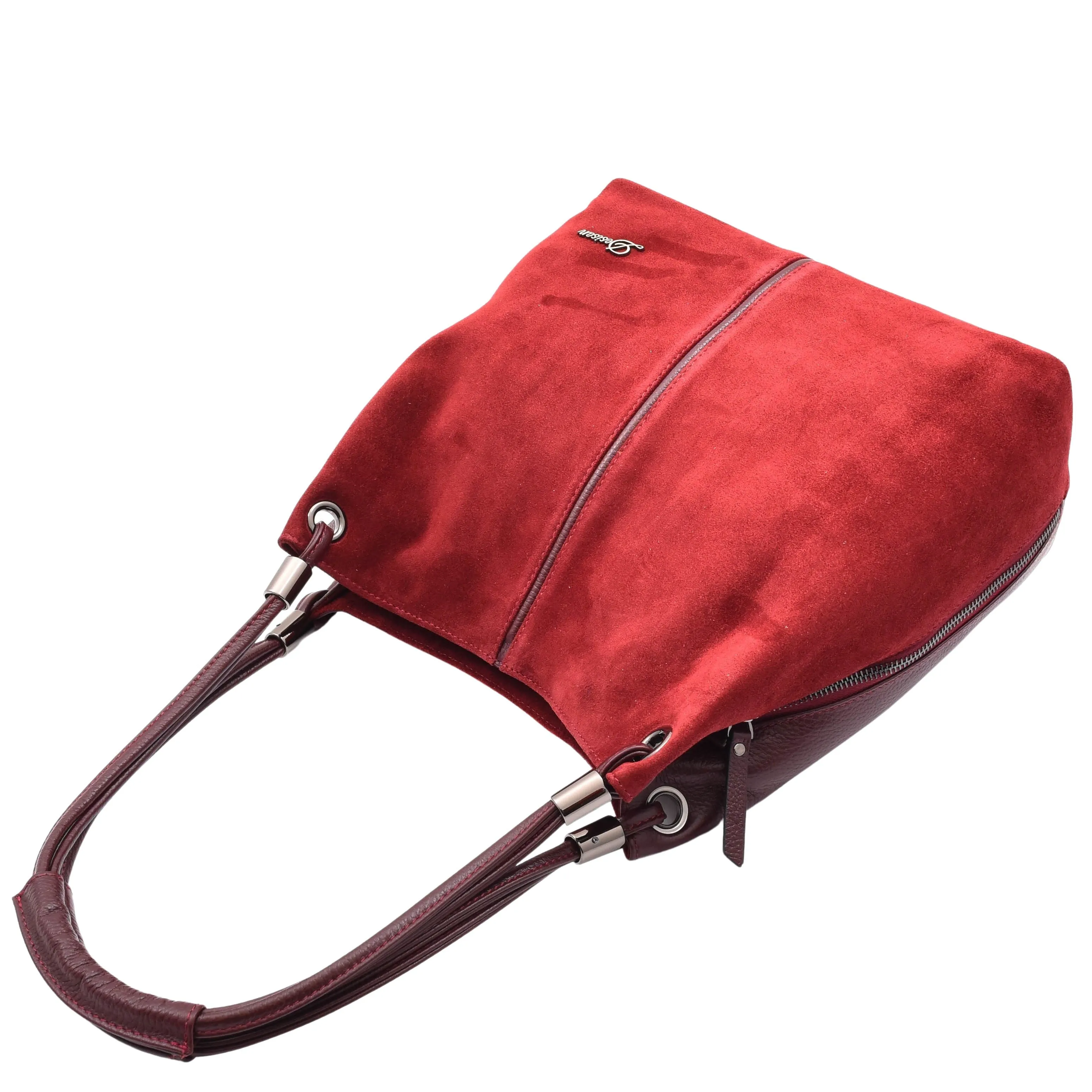 DR593 Women's Suede Leather Large Shoulder Bag Zip Hobo Bag Burgundy