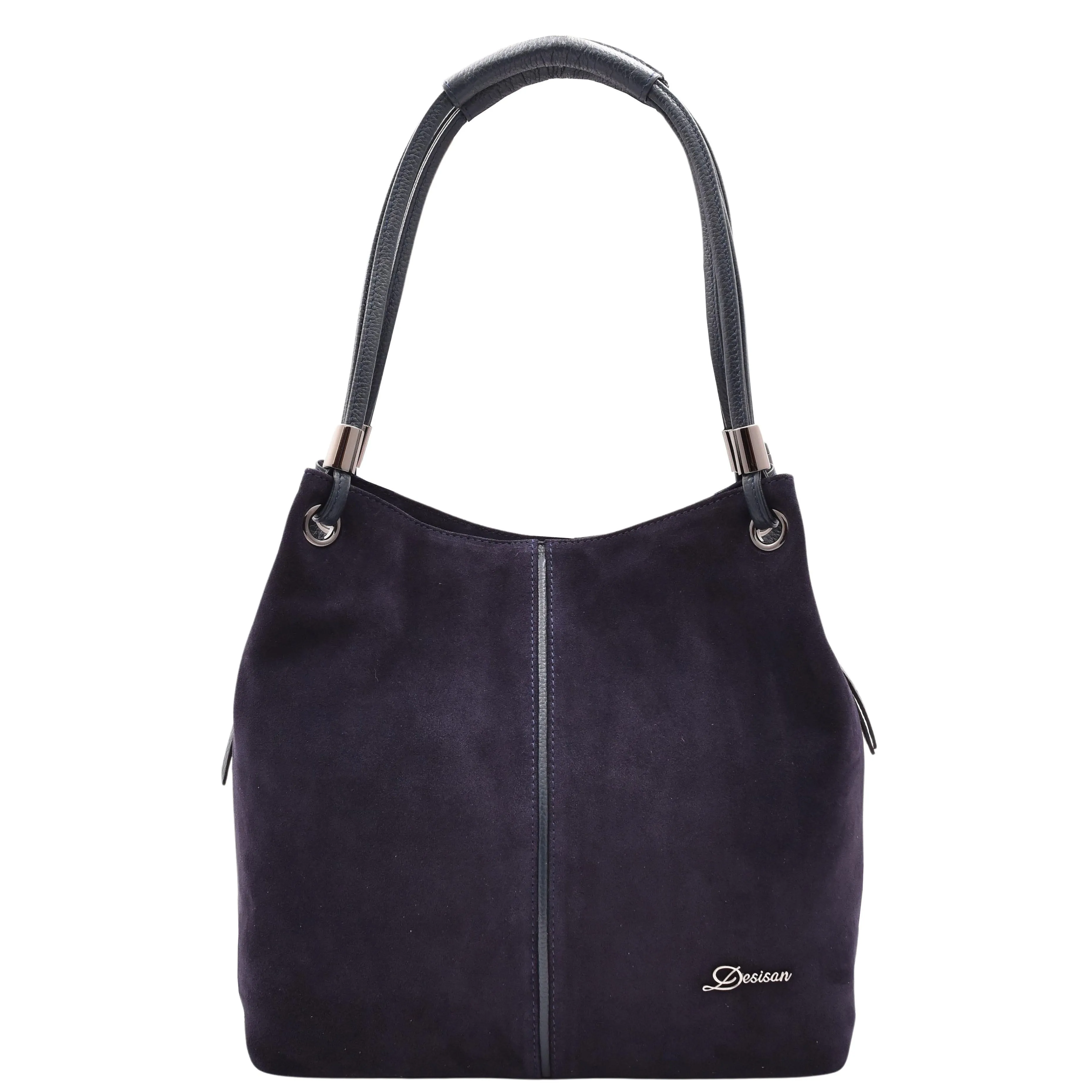 DR593 Women's Suede Leather Large Shoulder Bag Zip Hobo Bag Navy