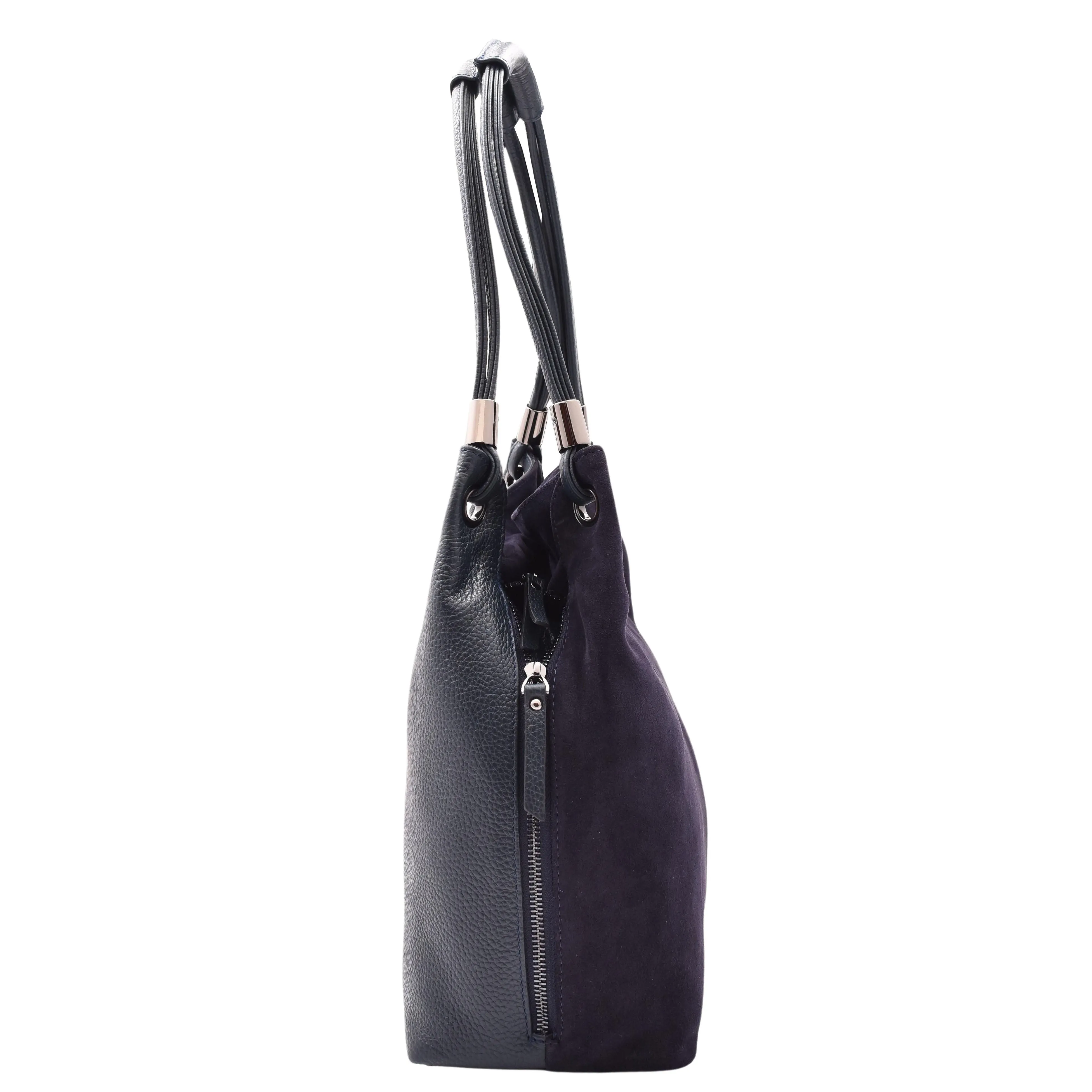 DR593 Women's Suede Leather Large Shoulder Bag Zip Hobo Bag Navy