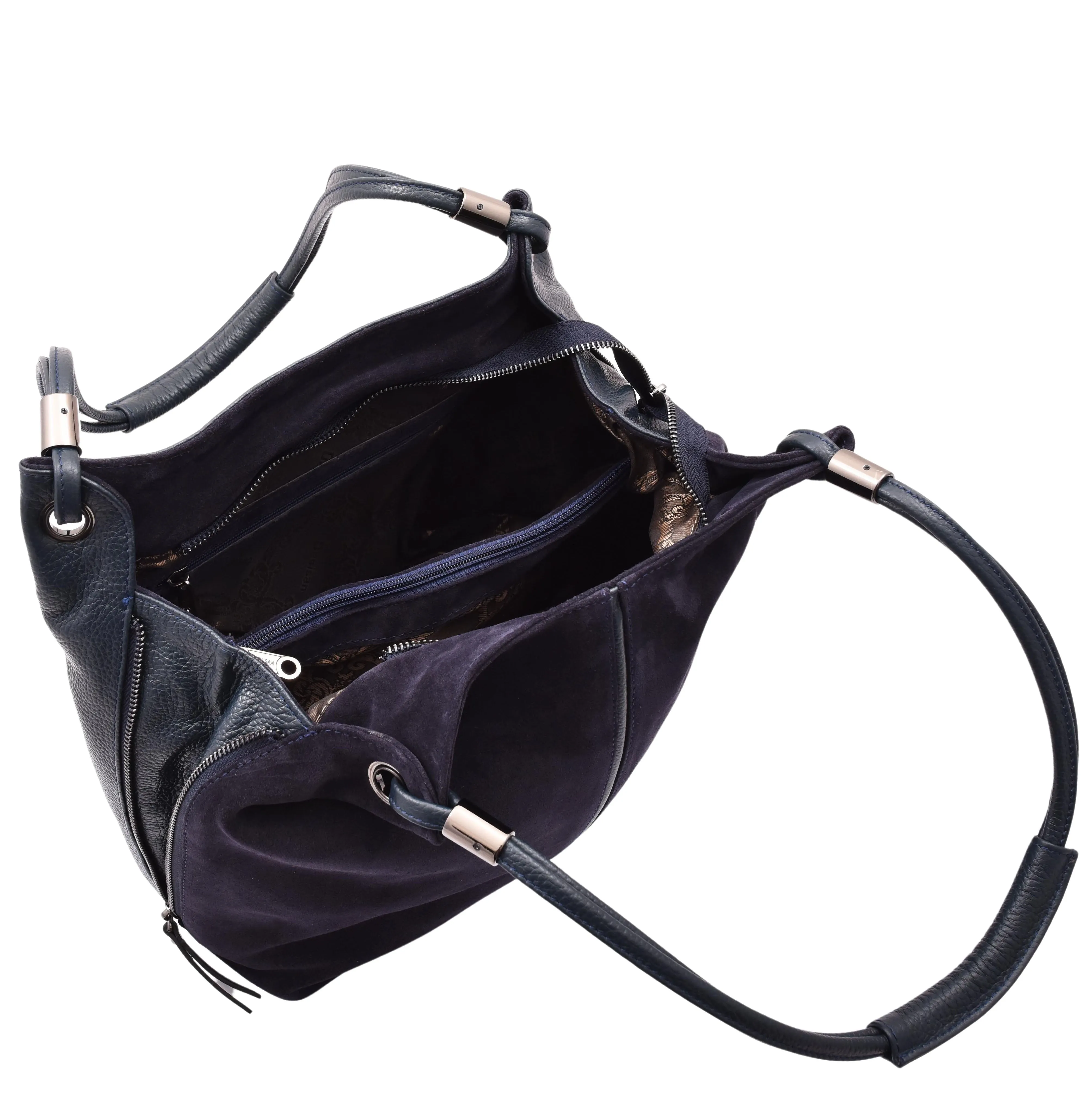 DR593 Women's Suede Leather Large Shoulder Bag Zip Hobo Bag Navy