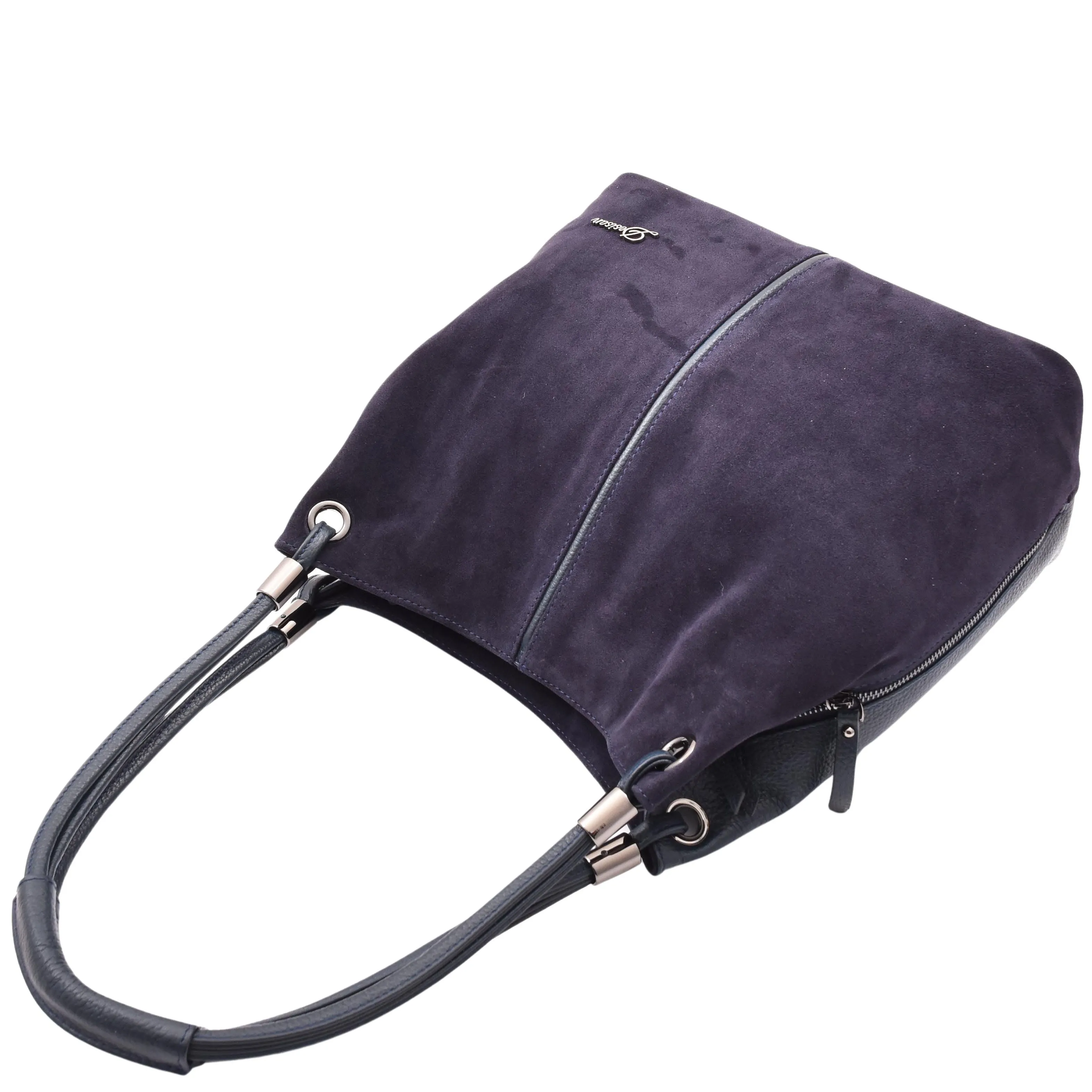 DR593 Women's Suede Leather Large Shoulder Bag Zip Hobo Bag Navy