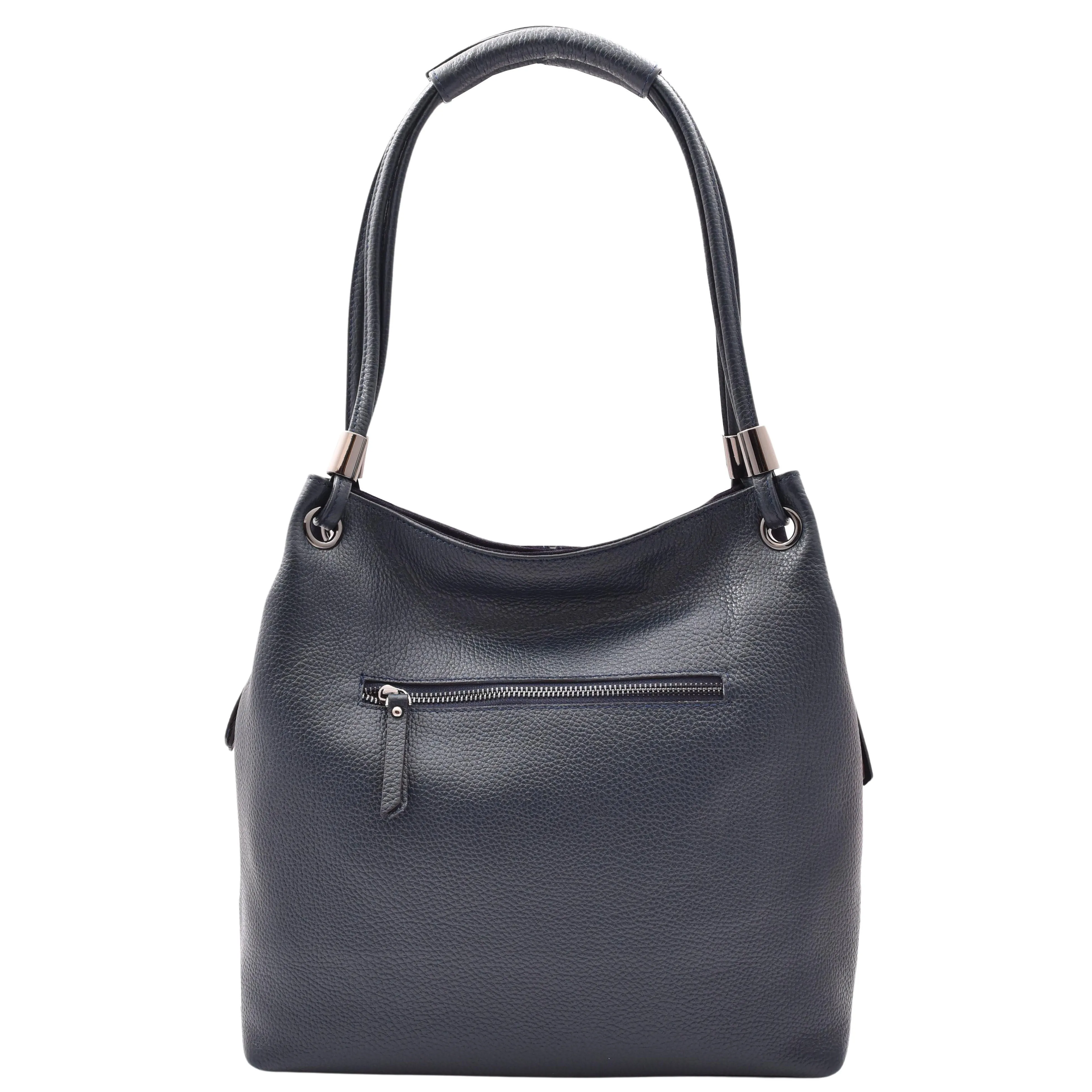 DR593 Women's Suede Leather Large Shoulder Bag Zip Hobo Bag Navy