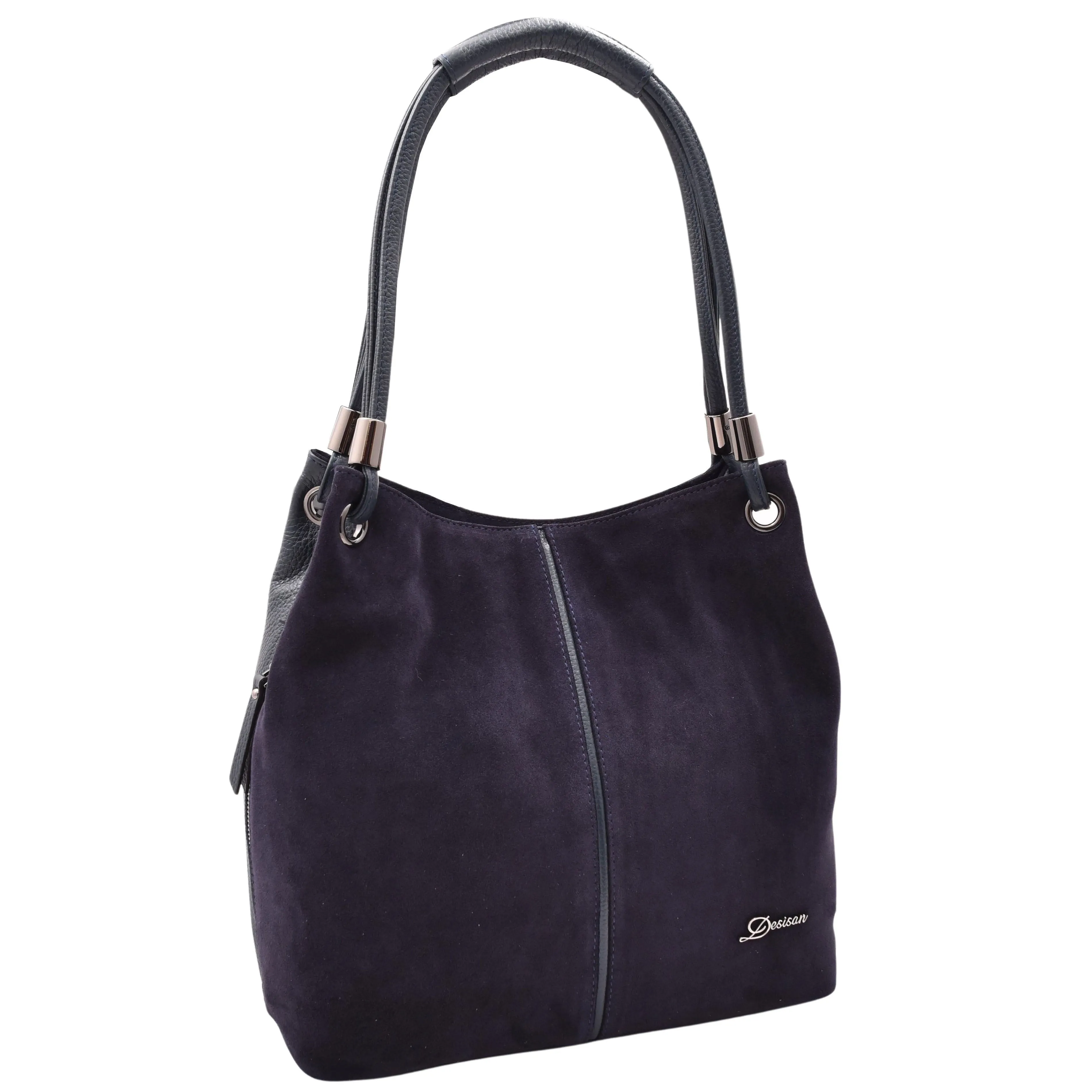 DR593 Women's Suede Leather Large Shoulder Bag Zip Hobo Bag Navy