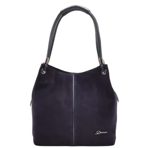 DR593 Women's Suede Leather Large Shoulder Bag Zip Hobo Bag Navy