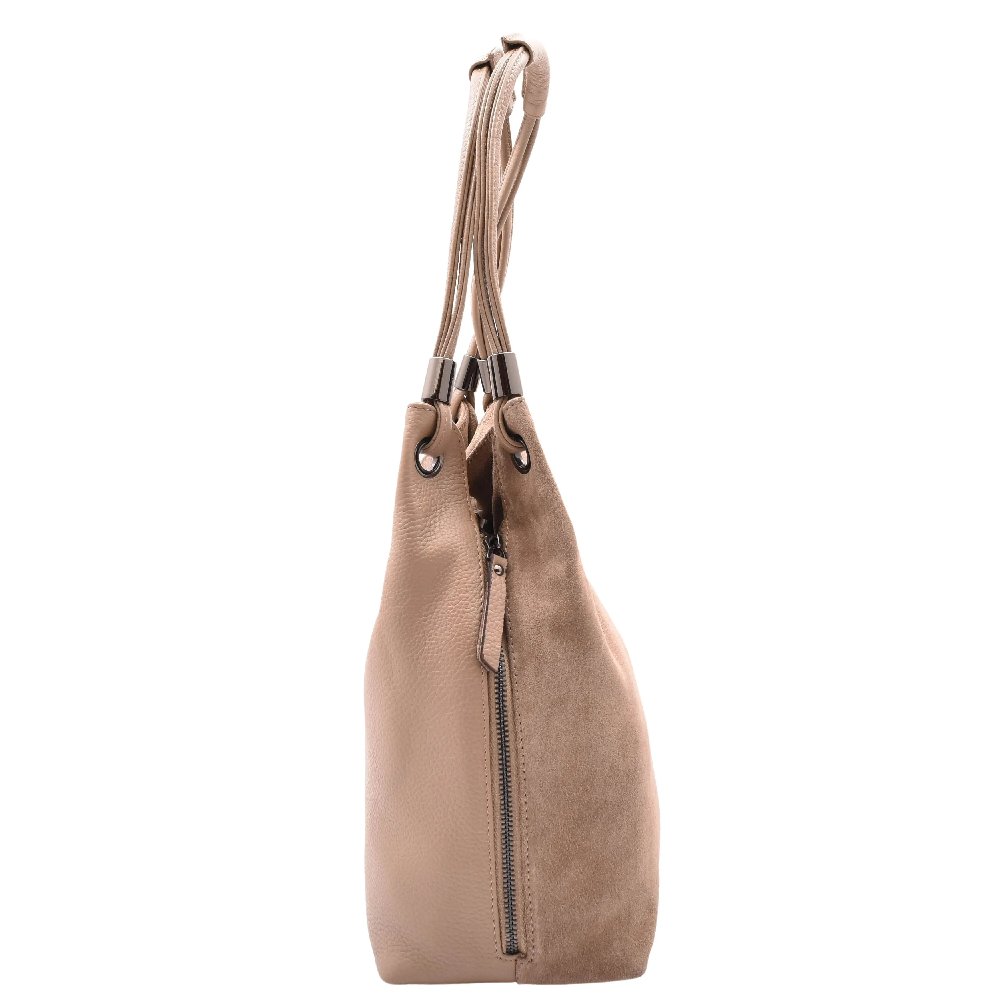 DR593 Women's Suede Leather Large Shoulder Bag Zip Hobo Bag Taupe