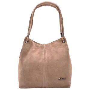 DR593 Women's Suede Leather Large Shoulder Bag Zip Hobo Bag Taupe