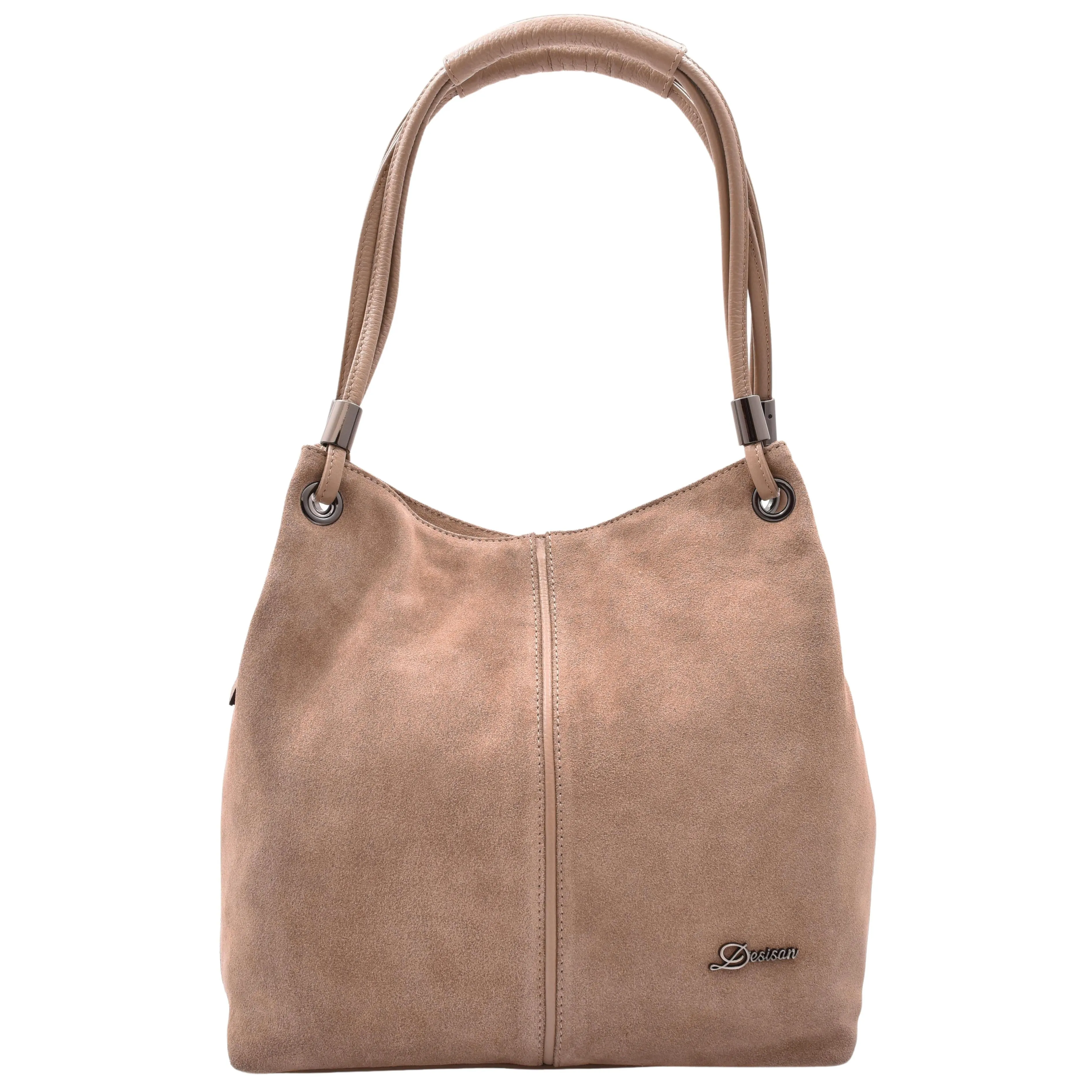 DR593 Women's Suede Leather Large Shoulder Bag Zip Hobo Bag Taupe