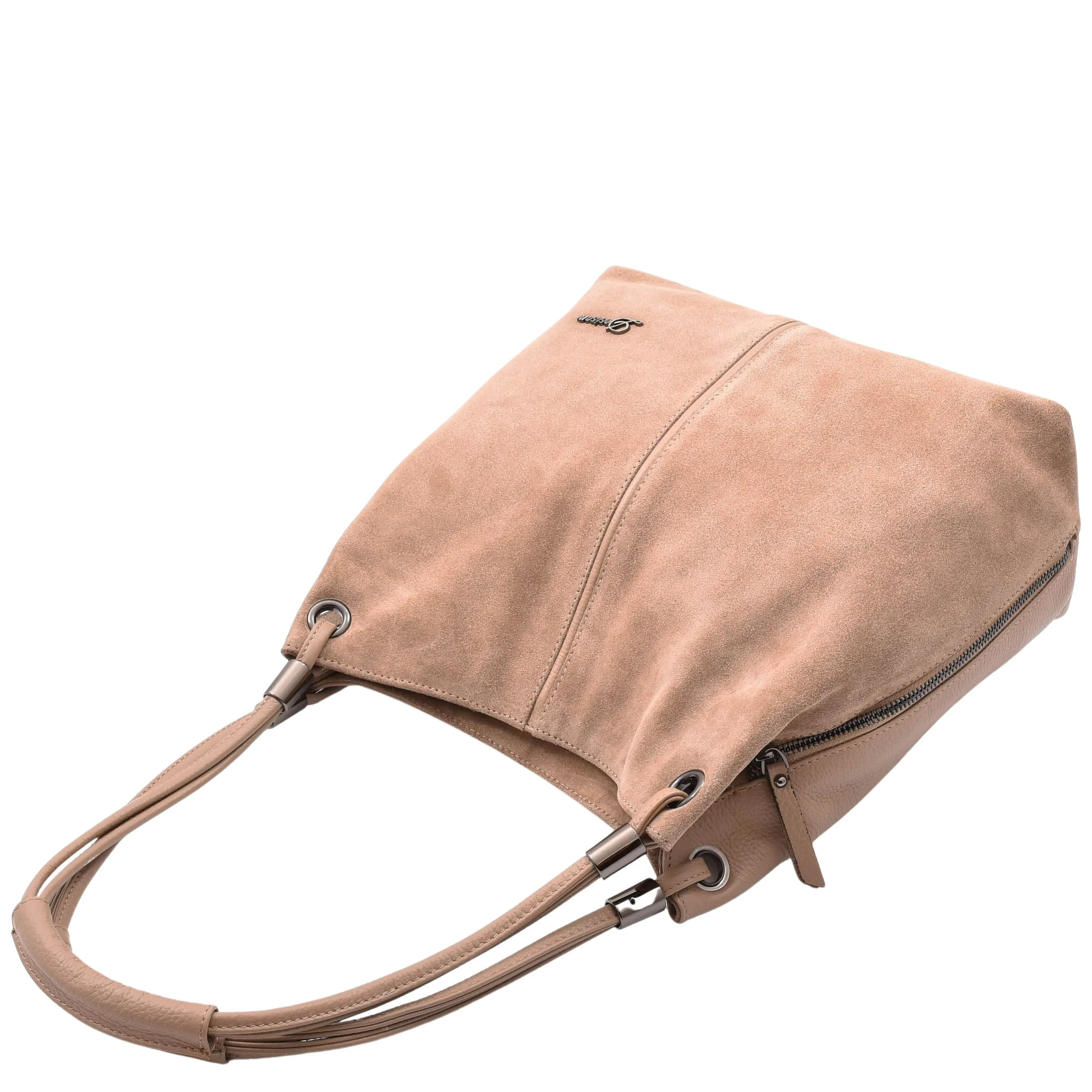 DR593 Women's Suede Leather Large Shoulder Bag Zip Hobo Bag Taupe