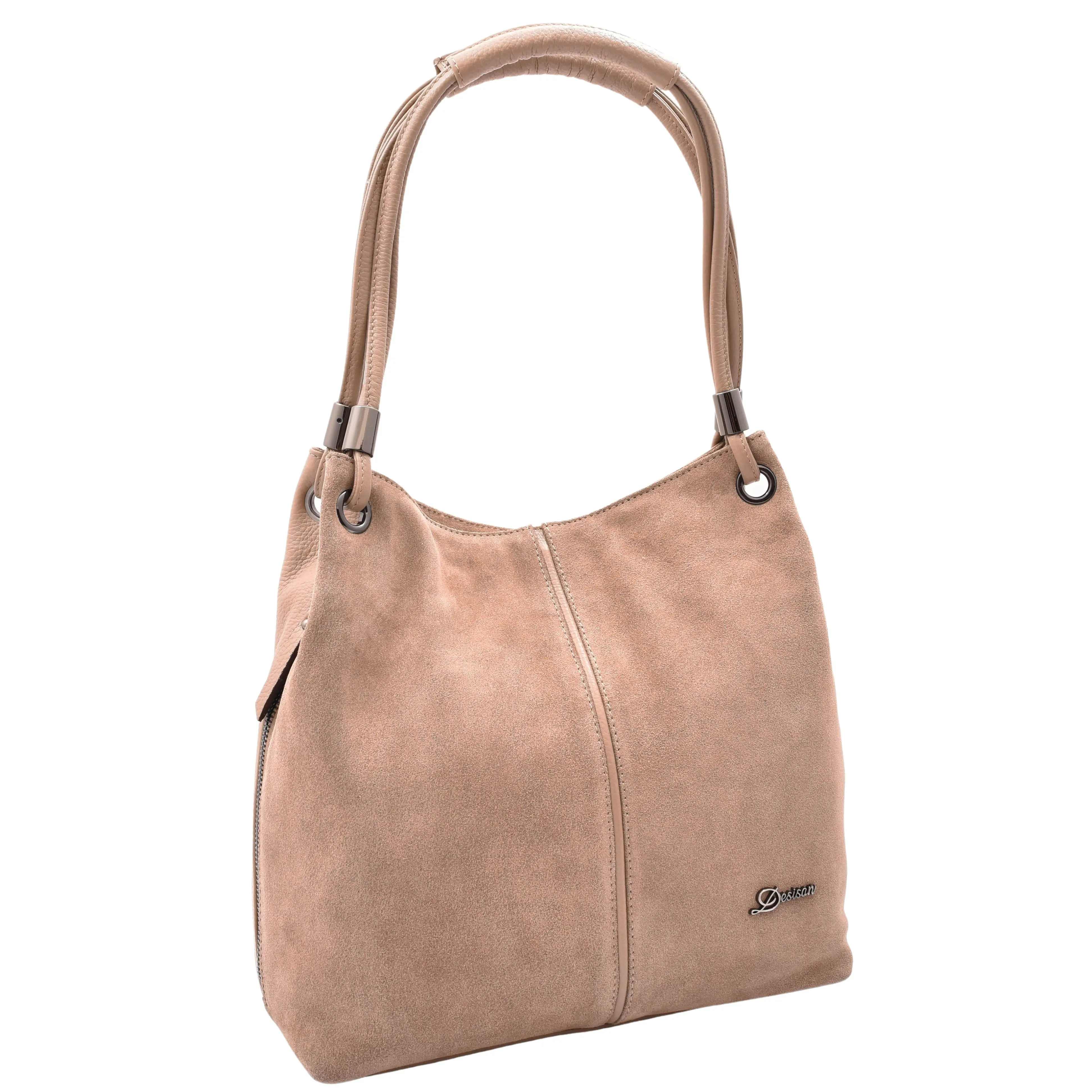 DR593 Women's Suede Leather Large Shoulder Bag Zip Hobo Bag Taupe