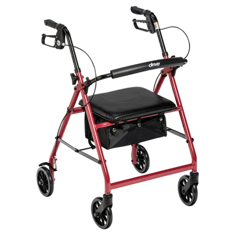 EA/1 Rollator Rolling Walker with 6" Wheels, Fold Up Removable Back Support and Padded Seat, Red