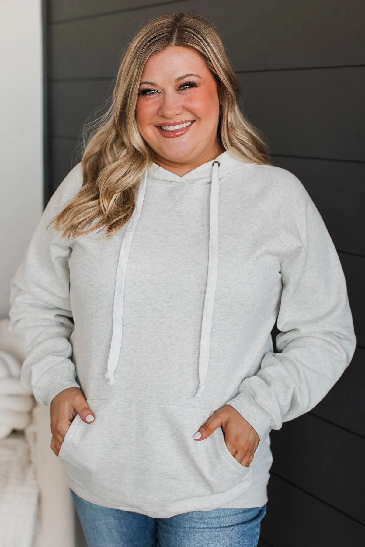 Excellent Mood Drawstring Hoodie- Light Heather Grey