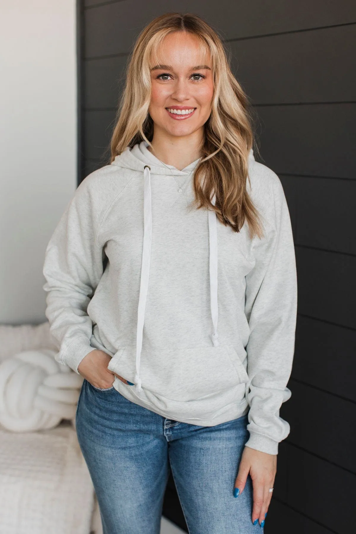Excellent Mood Drawstring Hoodie- Light Heather Grey