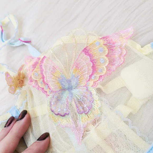 For Love and Lemons Pastel Papillon longline bra butterflies lace size 34C NEW