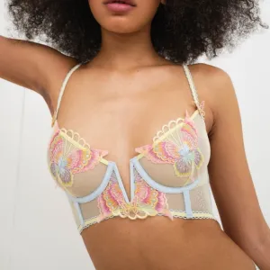 For Love and Lemons Pastel Papillon longline bra butterflies lace size 34C NEW
