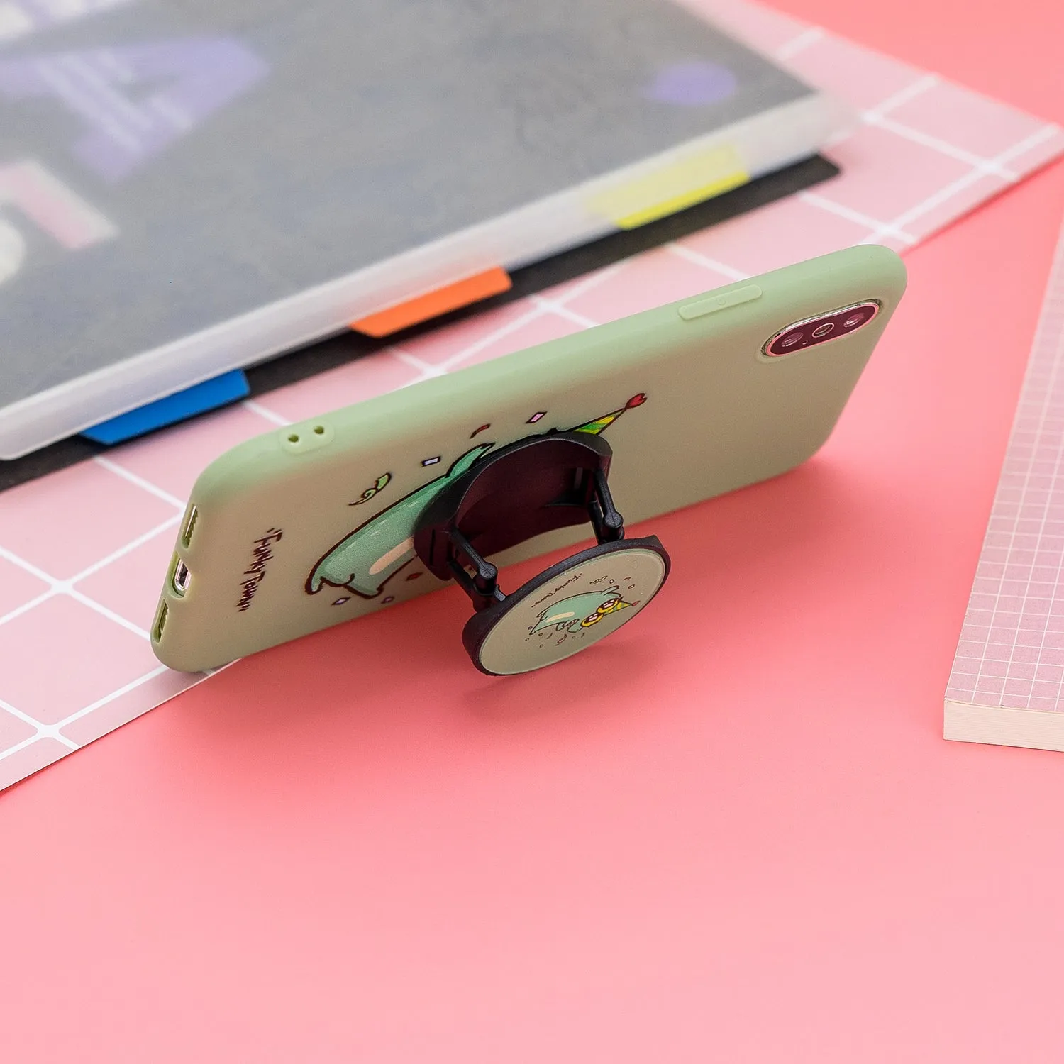 For Samsung A30 A20 TPU Full Cover Cartoon Pattern Solid Color Protective Phone Case with Adjustable Bracket 2