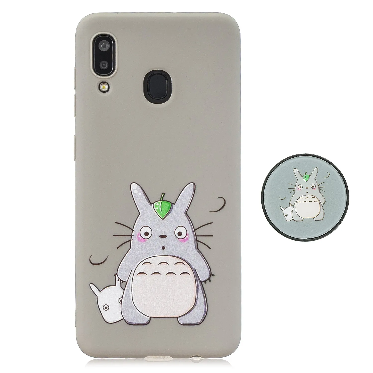 For Samsung A30 A20 TPU Full Cover Cartoon Pattern Solid Color Protective Phone Case with Adjustable Bracket 3
