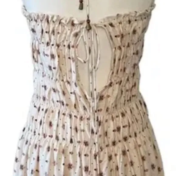 Free People Ivory Combo Halter Keyhole Back Mini Dress