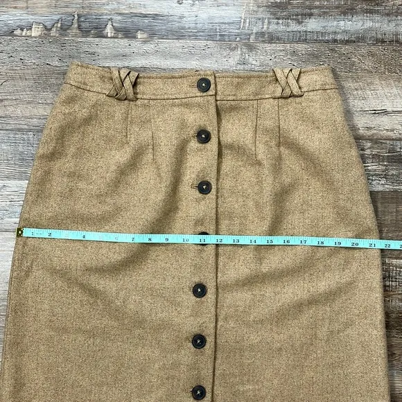 French Connection Tan Metallic Button Front Wool Blend Skirt Academia Sz 10