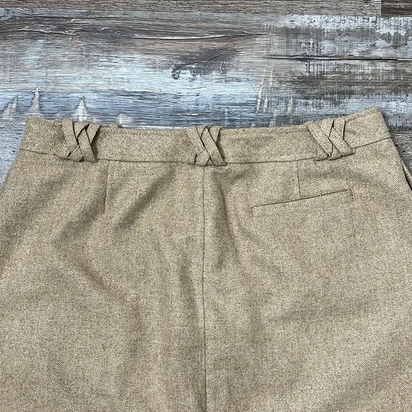 French Connection Tan Metallic Button Front Wool Blend Skirt Academia Sz 10