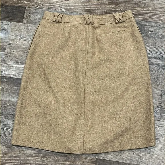 French Connection Tan Metallic Button Front Wool Blend Skirt Academia Sz 10