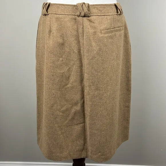 French Connection Tan Metallic Button Front Wool Blend Skirt Academia Sz 10