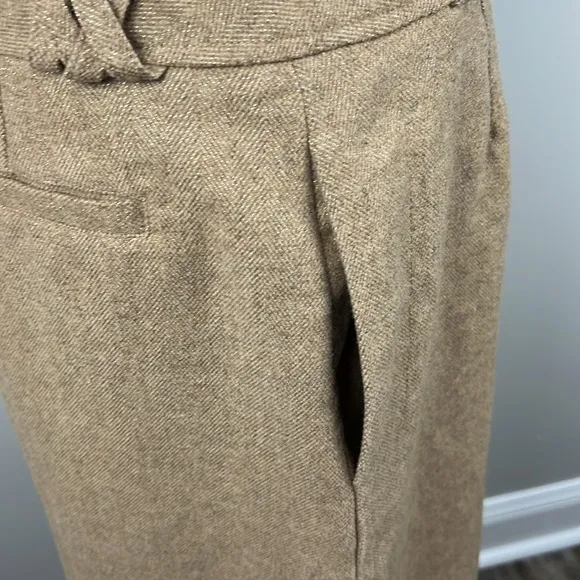French Connection Tan Metallic Button Front Wool Blend Skirt Academia Sz 10