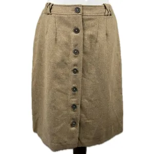 French Connection Tan Metallic Button Front Wool Blend Skirt Academia Sz 10