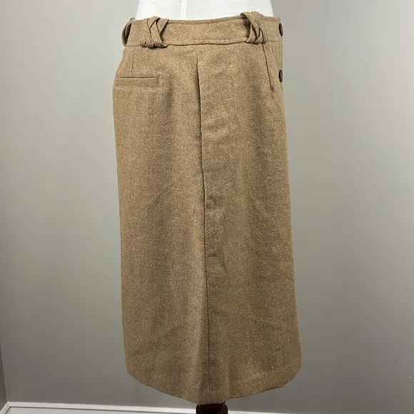 French Connection Tan Metallic Button Front Wool Blend Skirt Academia Sz 10