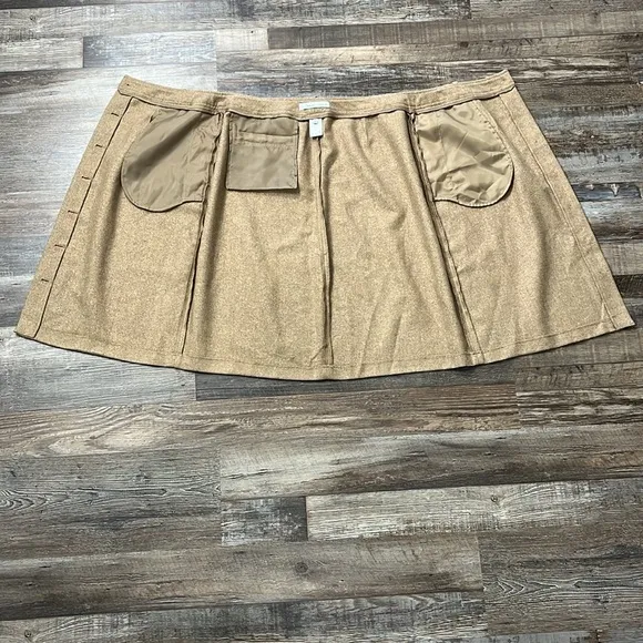 French Connection Tan Metallic Button Front Wool Blend Skirt Academia Sz 10